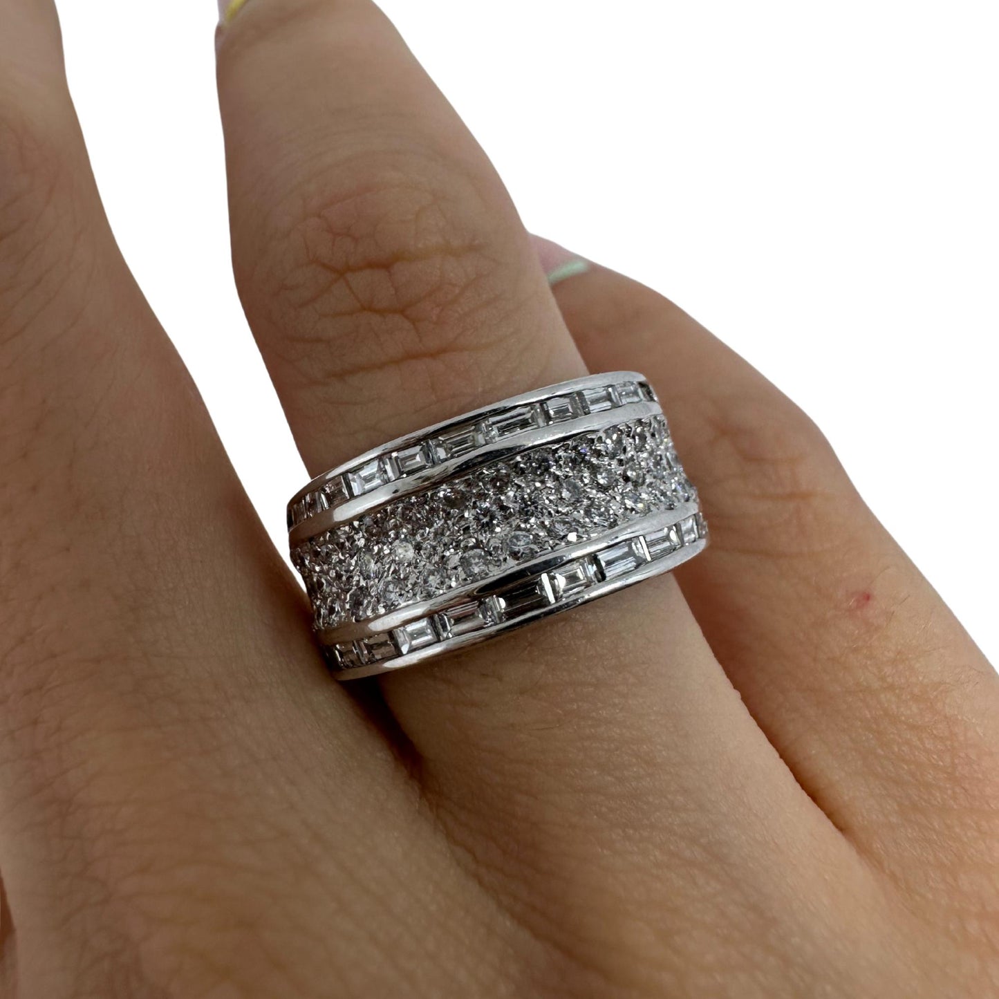 18K White Gold Baguette Cut Diamond Wide Band Ring