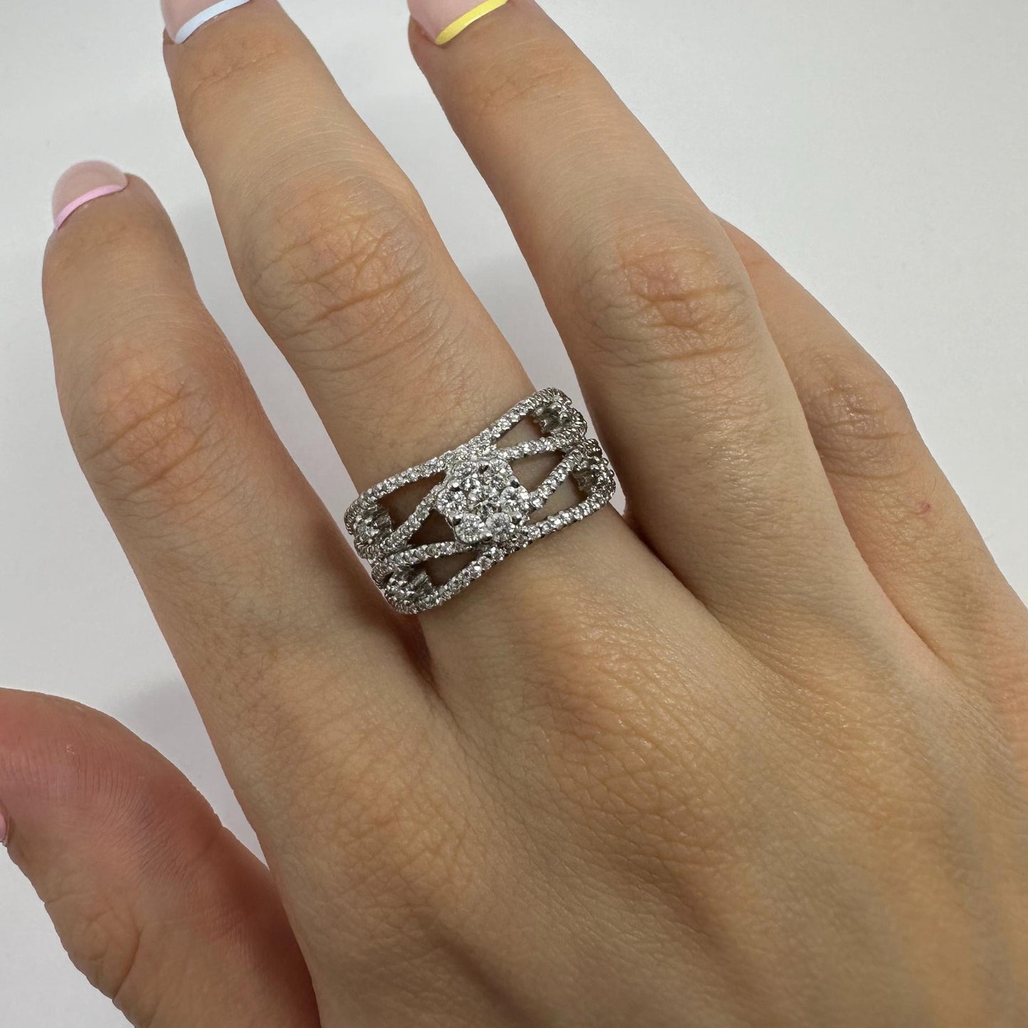 18K White Gold Diamond Wide Band Ring
