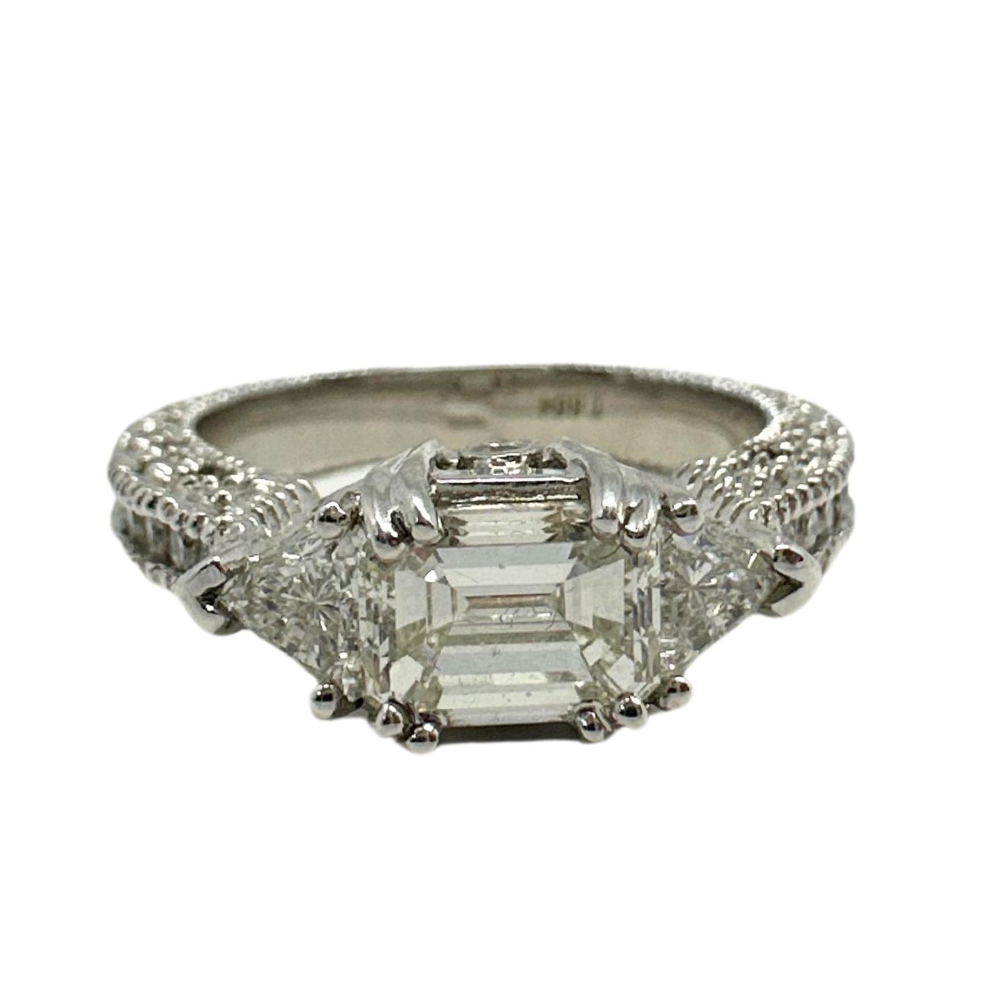 18K White Gold Trillion and Emerald Cut Diamond Ring