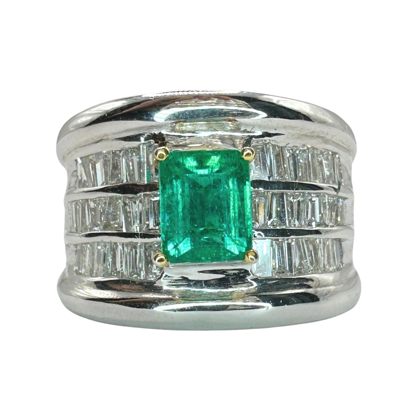 18k Diamond and Emerald Wide Band Ring