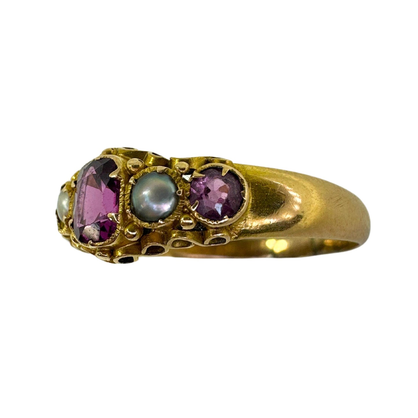 14k Victorian Sea Pearl and Pink Tourmaline Ring