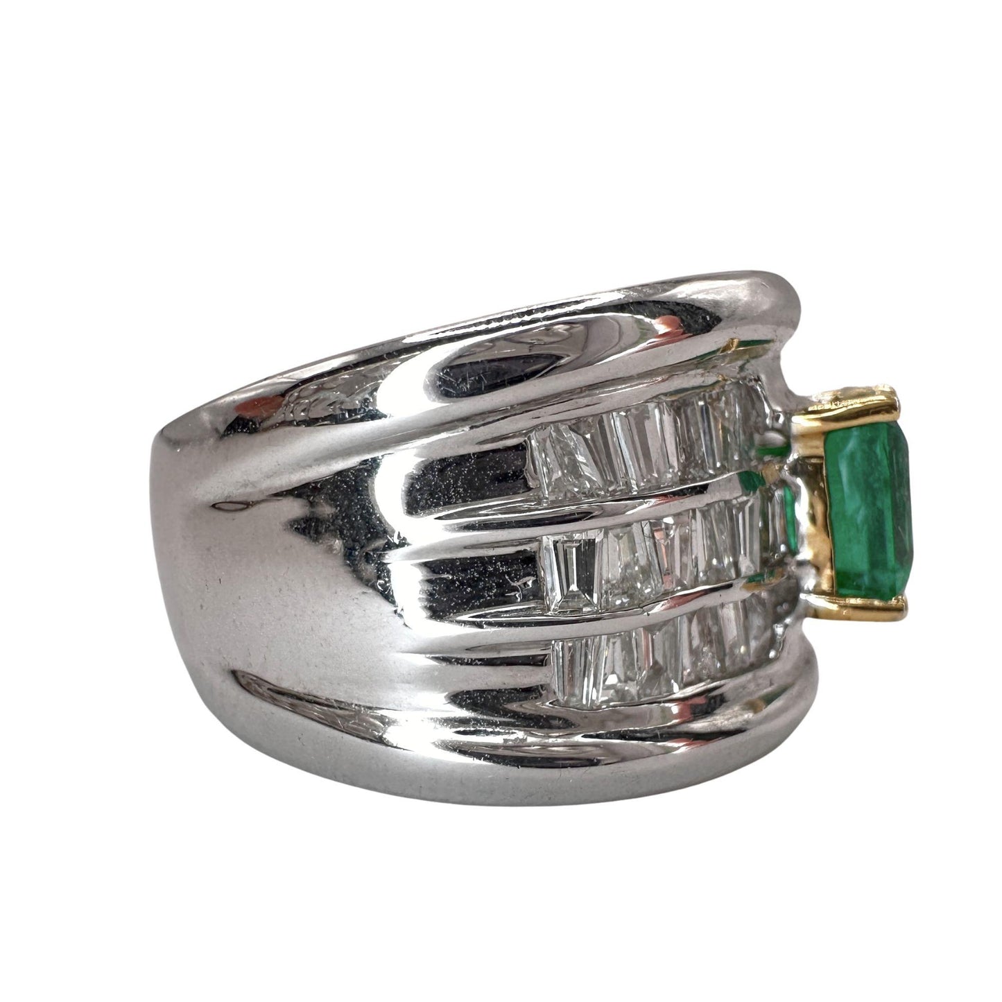 18k Diamond and Emerald Wide Band Ring