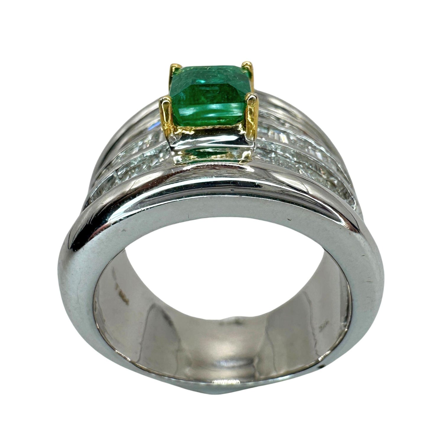 18k Diamond and Emerald Wide Band Ring