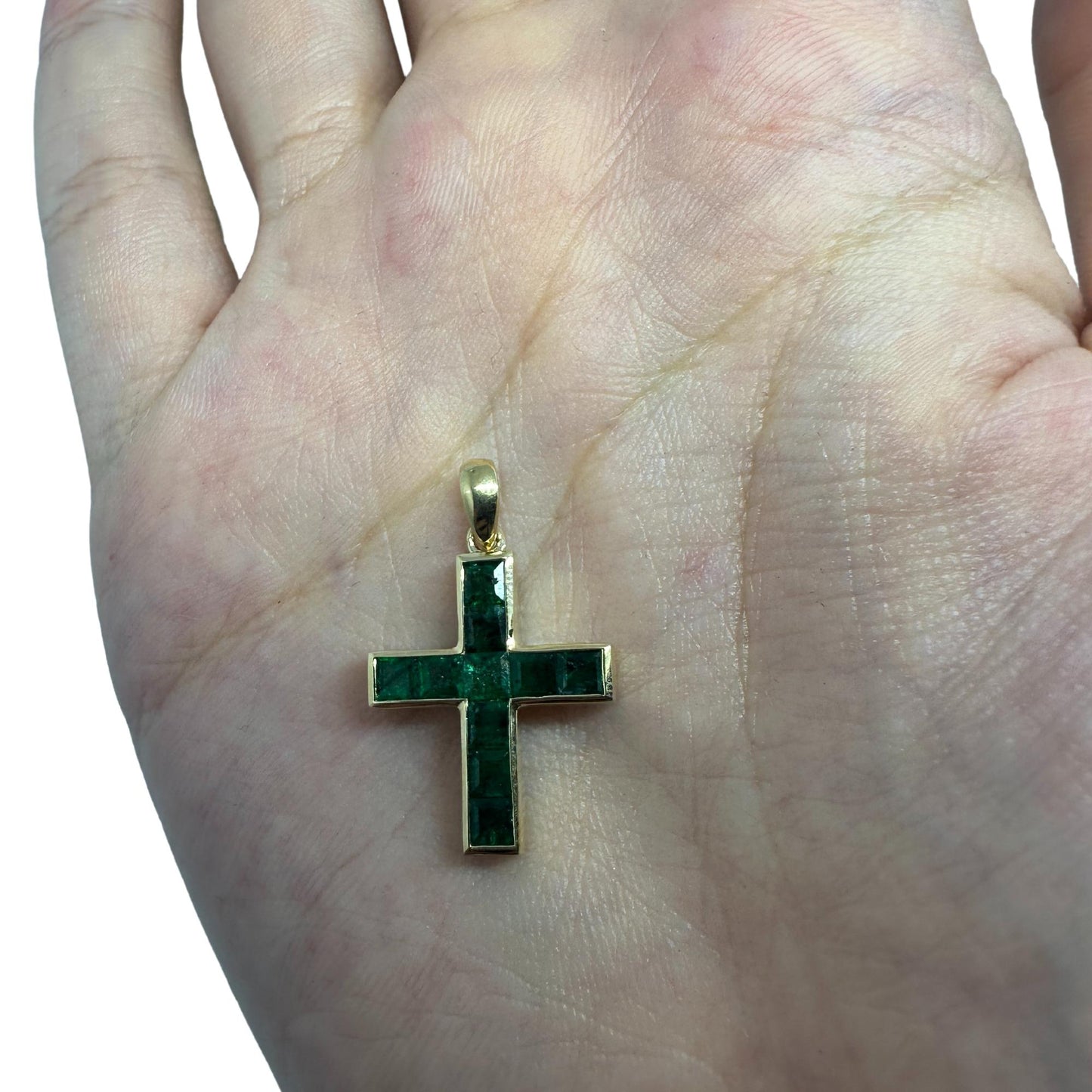 14K 1.58 Carat Emerald Cross Pendant