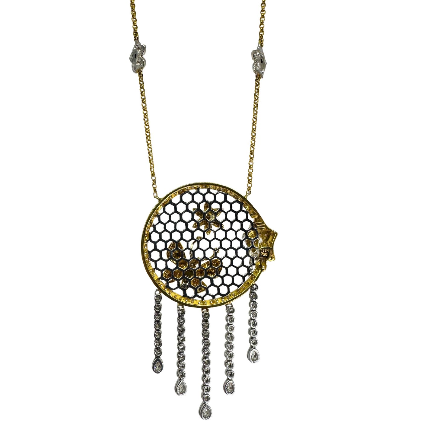 18k White and Yellow Diamond Butterfly and Flower Necklace