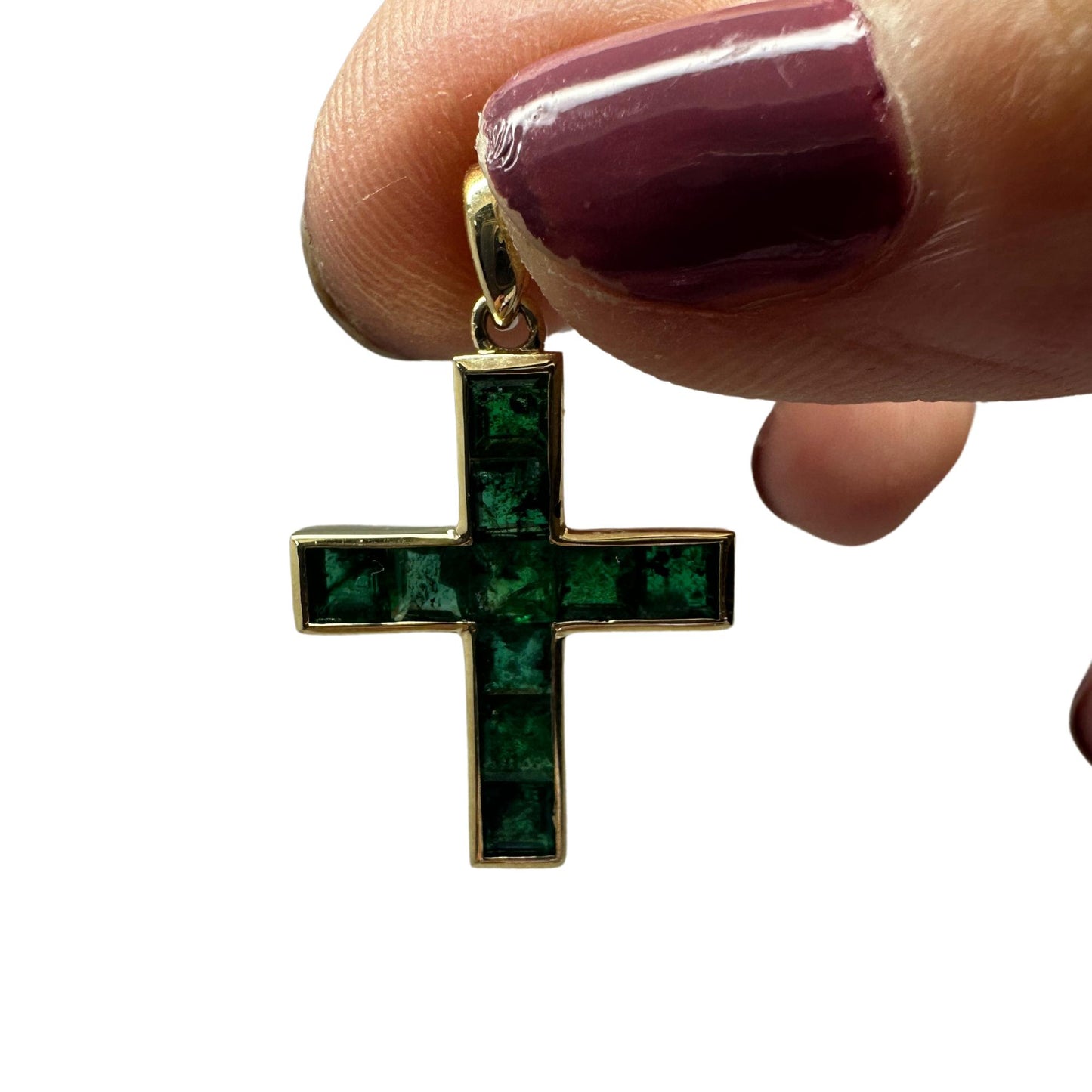 14K 1.58 Carat Emerald Cross Pendant