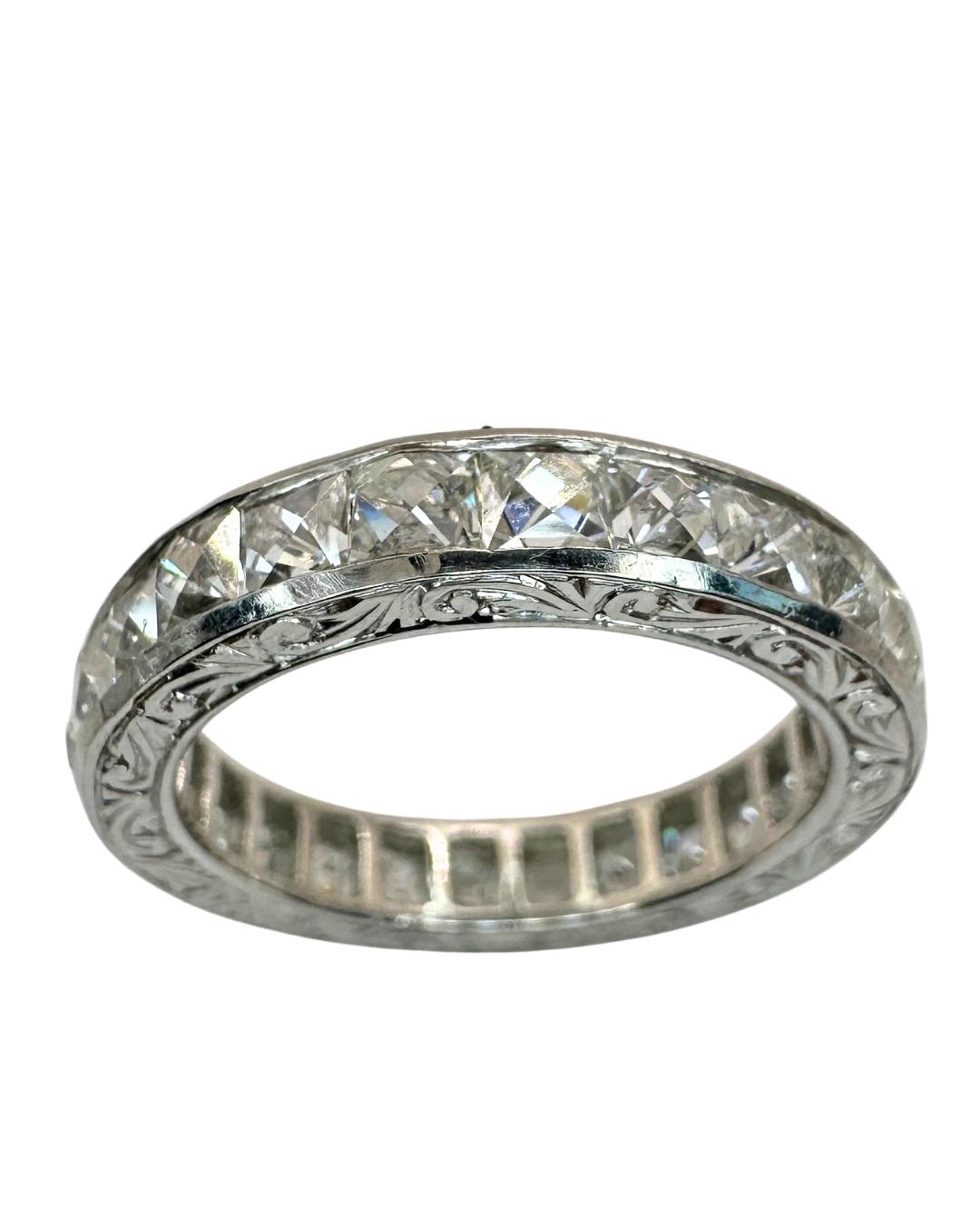 Platinum 3.50 Carat Repurposed Diamond Hand Engraved Eternity Band - Size 6