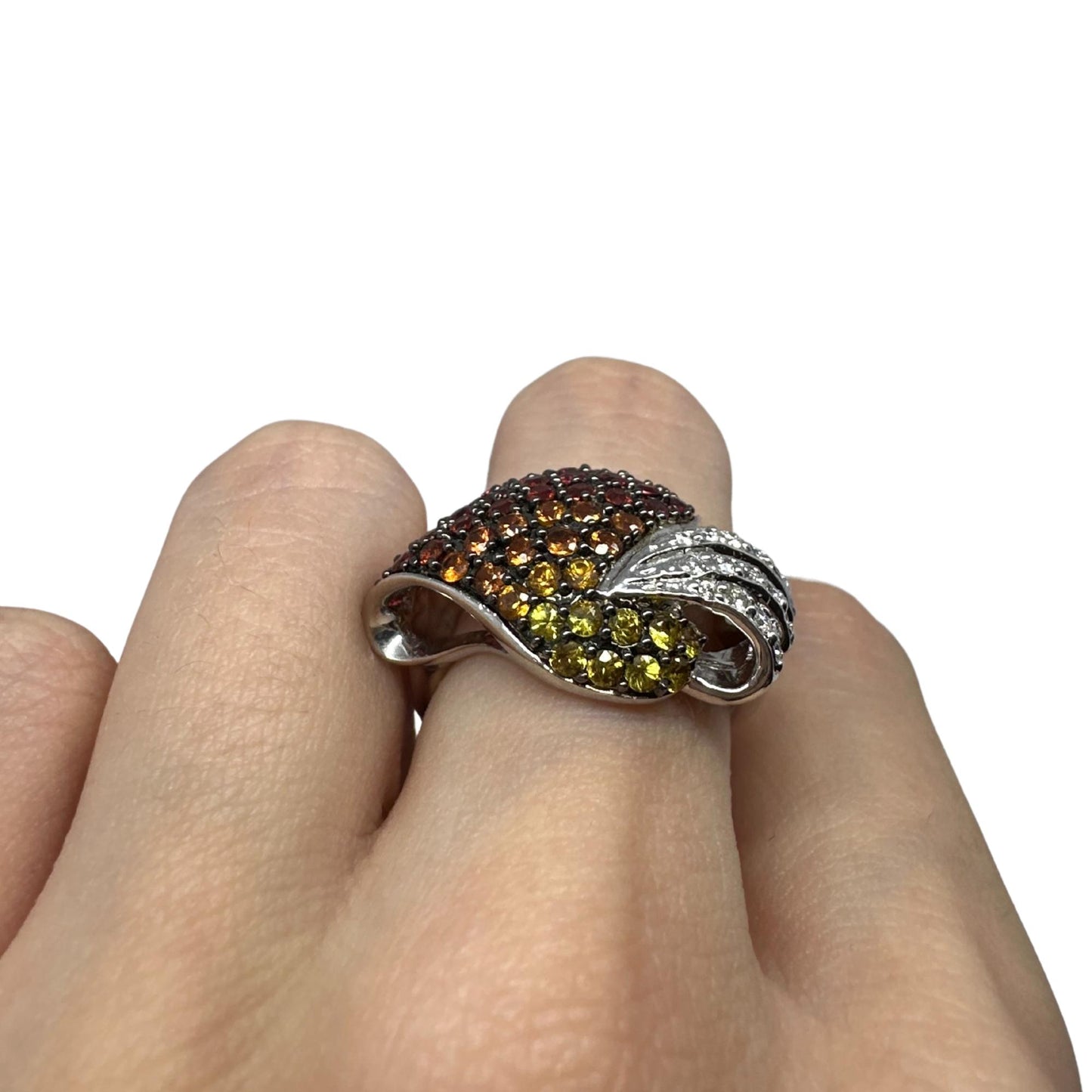 18K White Gold Diamond and Multi Sapphire Ring