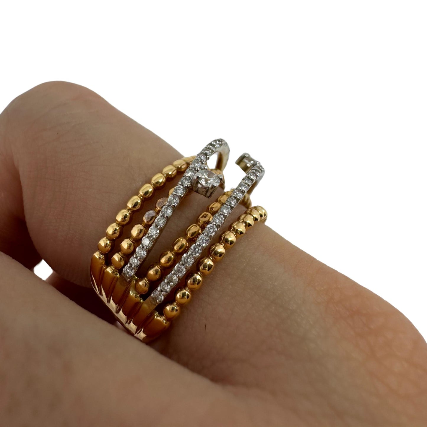 18K Yellow Gold Diamond Crossover Wide Band Ring