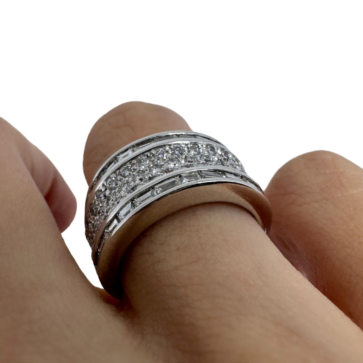 18K White Gold Baguette Cut Diamond Wide Band Ring