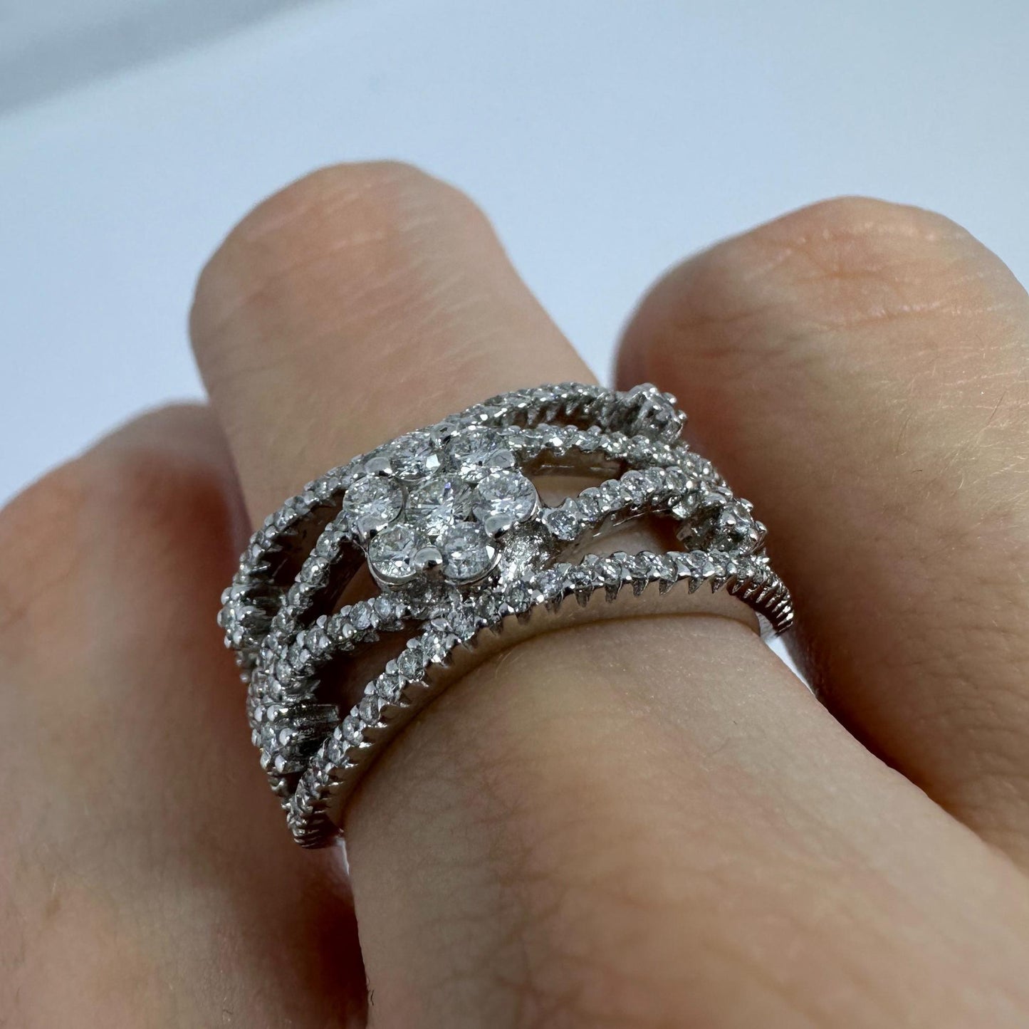 18K White Gold Diamond Wide Band Ring