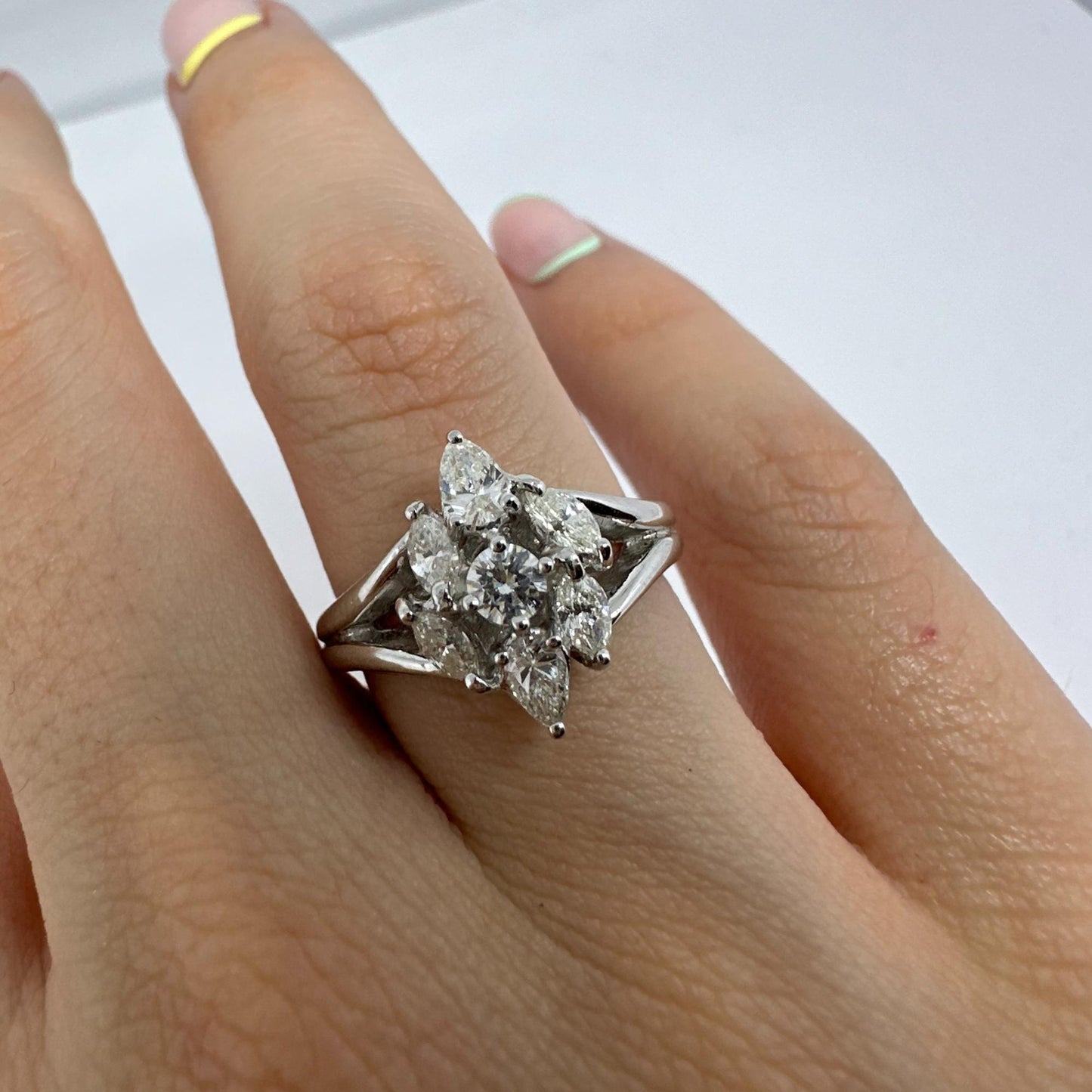 18K White Gold Marquise and Pear Cut Diamond Ring