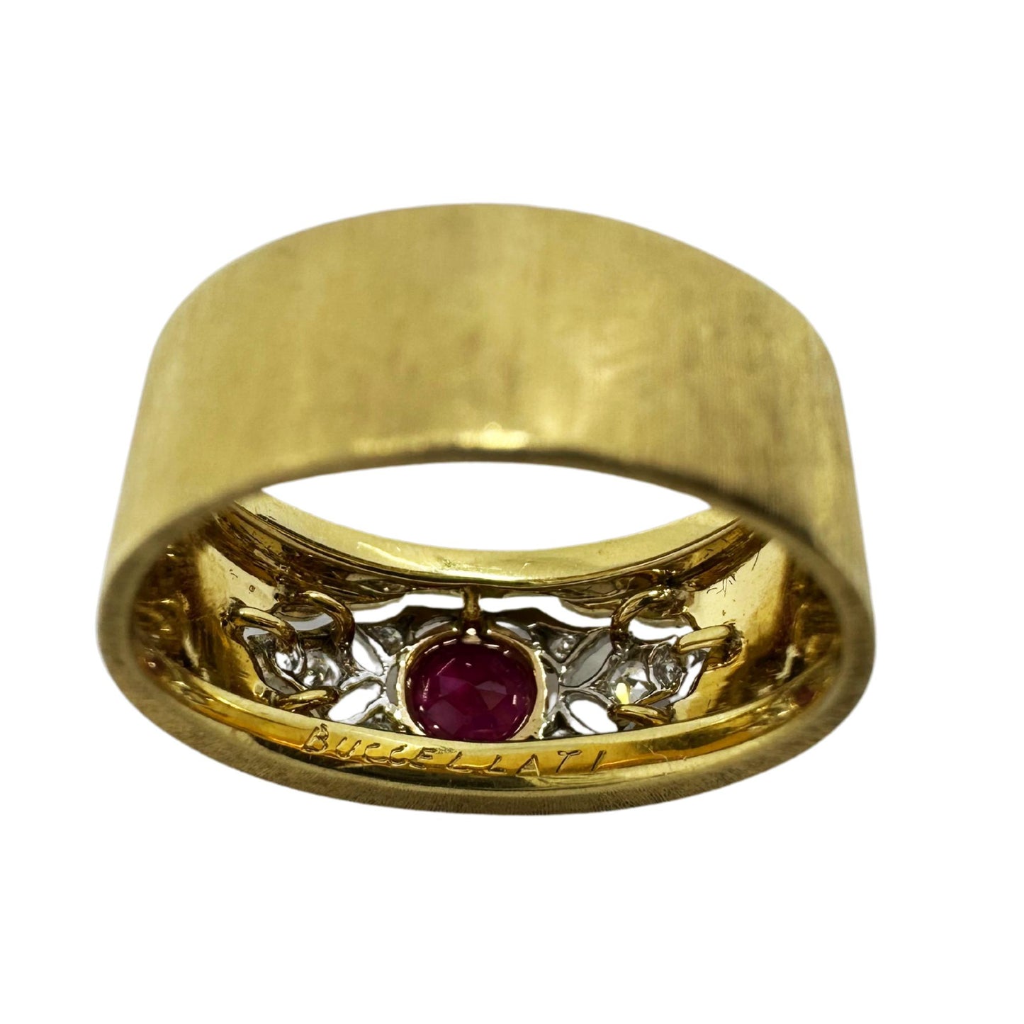 Buccellati Estate 18K Burma No Heat Ruby and Diamond Wide Band Ring with GIA