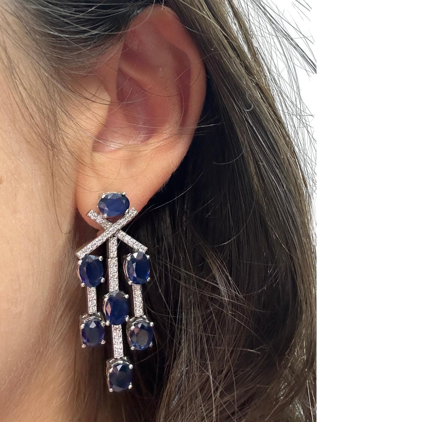 18k White Gold Diamond and Sapphire Earrings