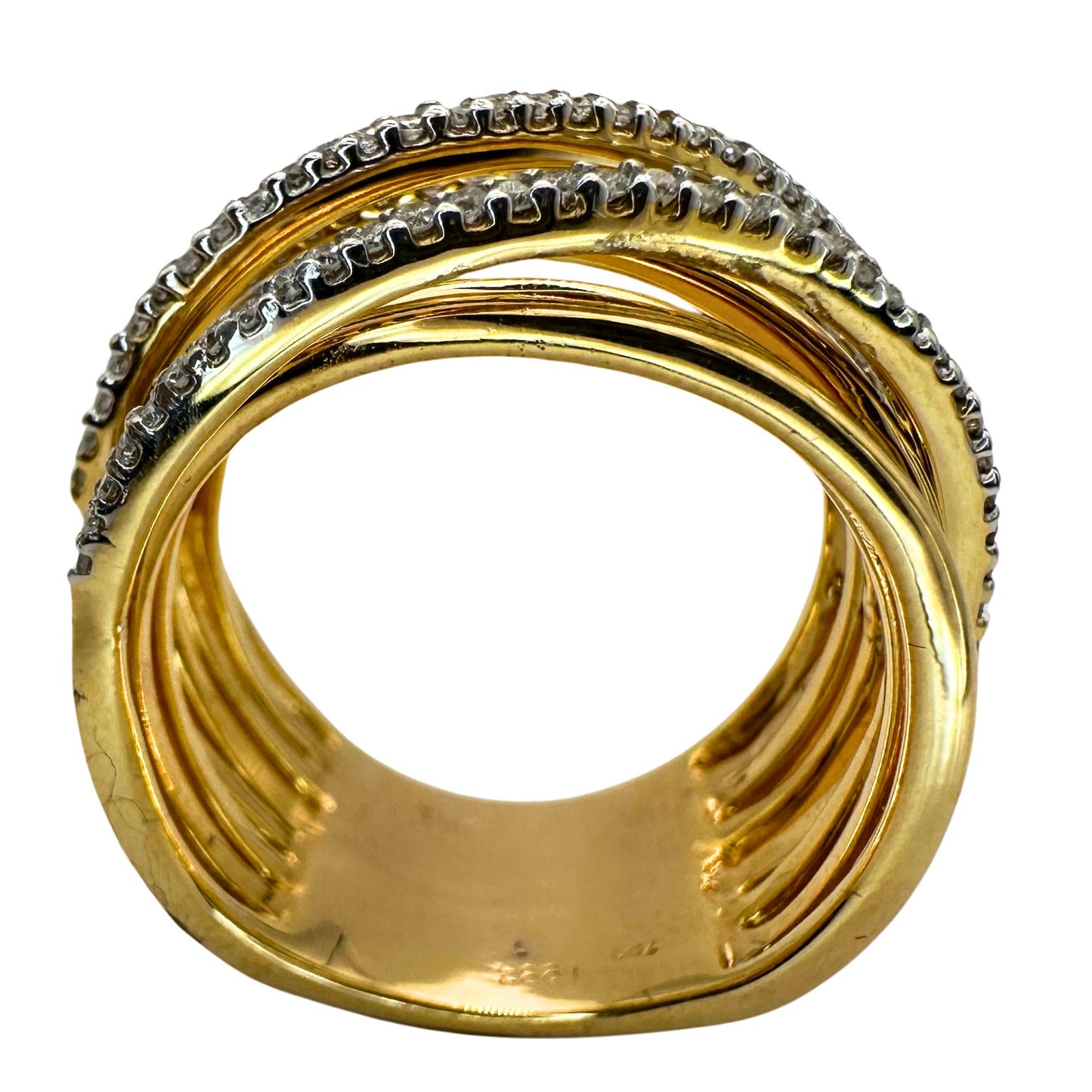 18k Yellow Gold Diamond Crossover Wide Band Ring