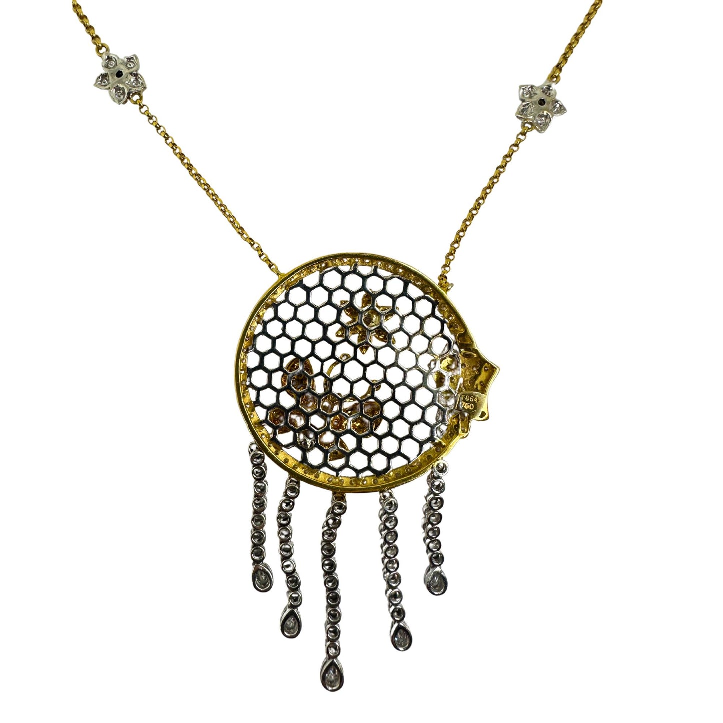 18k White and Yellow Diamond Butterfly and Flower Necklace