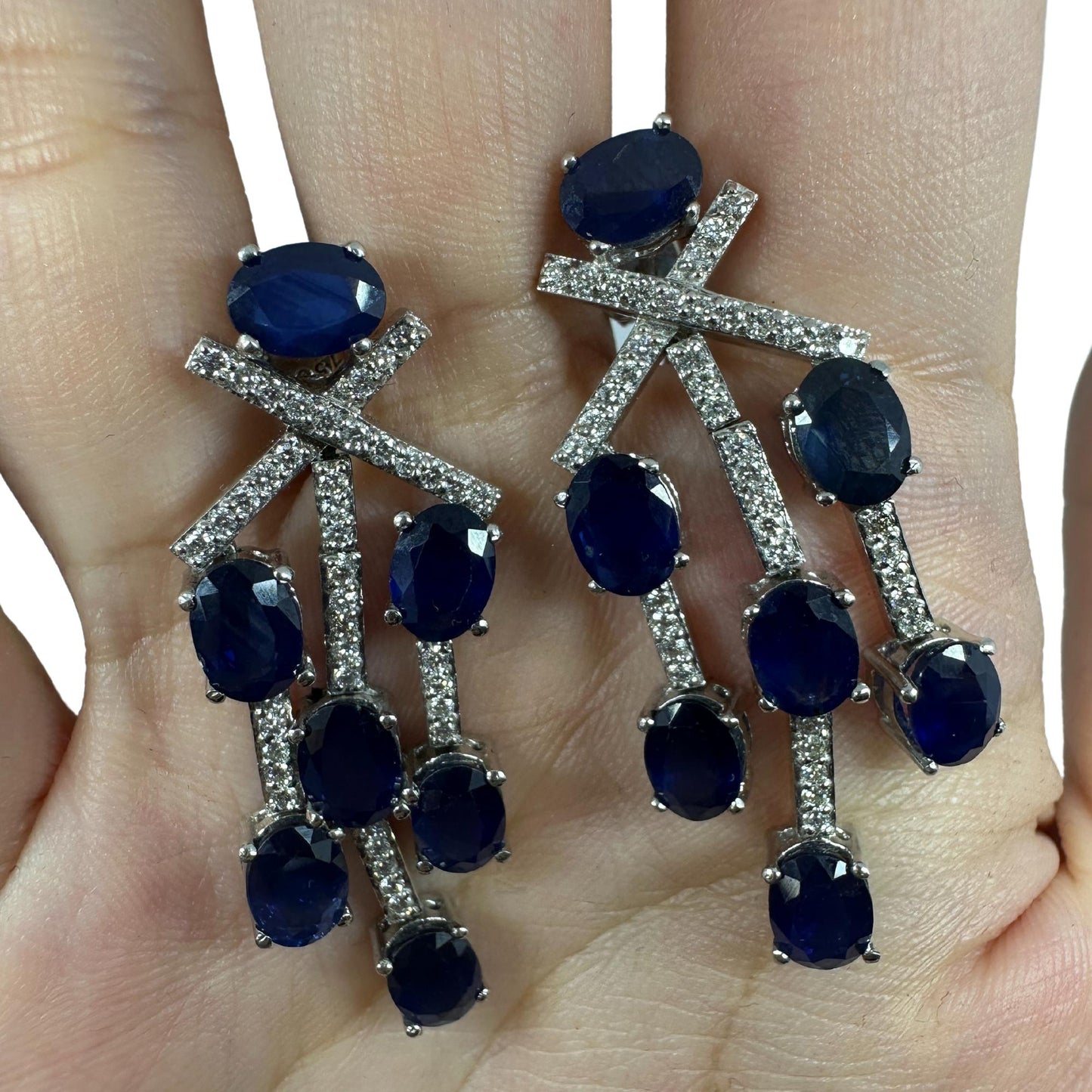 18k White Gold Diamond and Sapphire Earrings