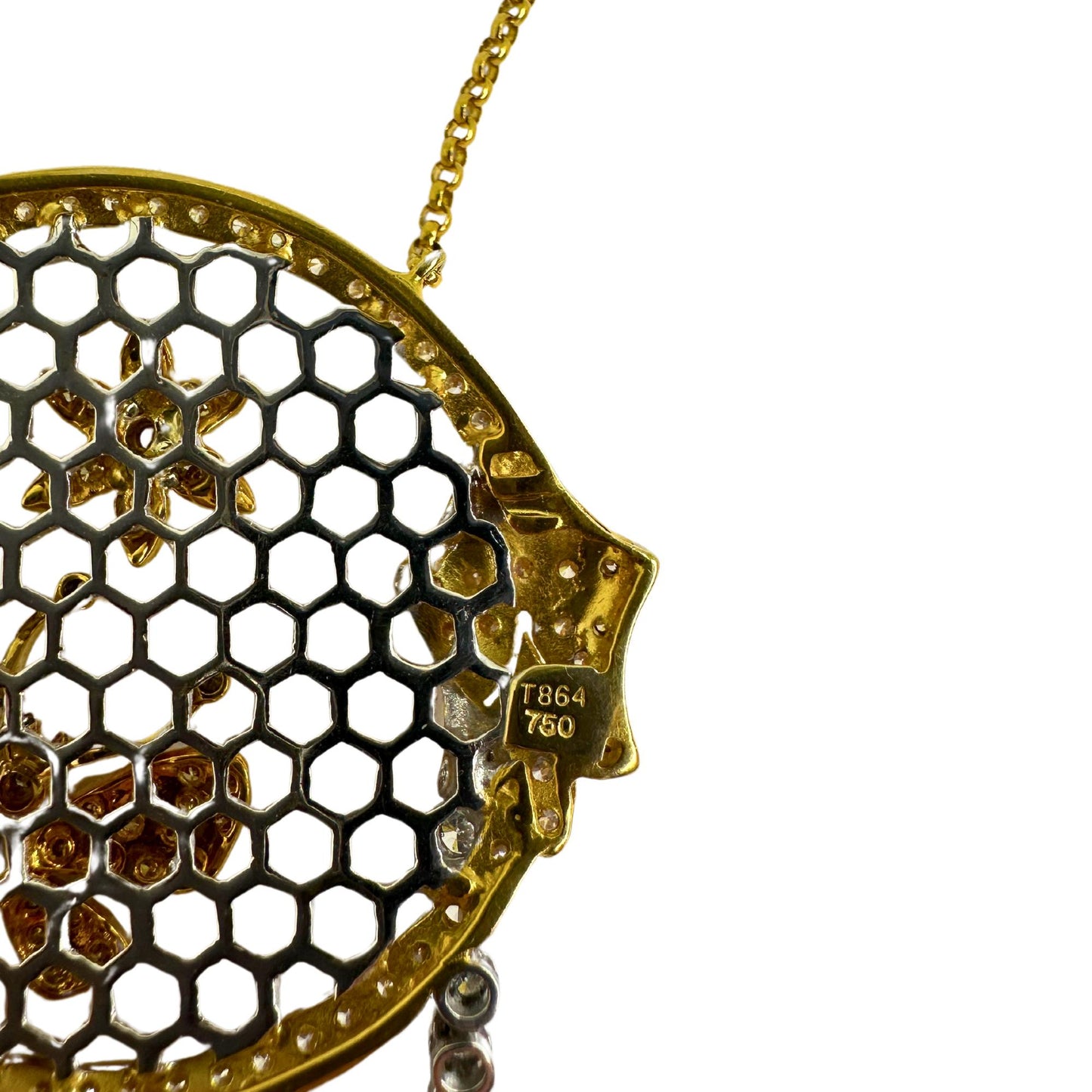 18K Two Tone White and Yellow Diamond Butterfly and Flower Drop Necklace