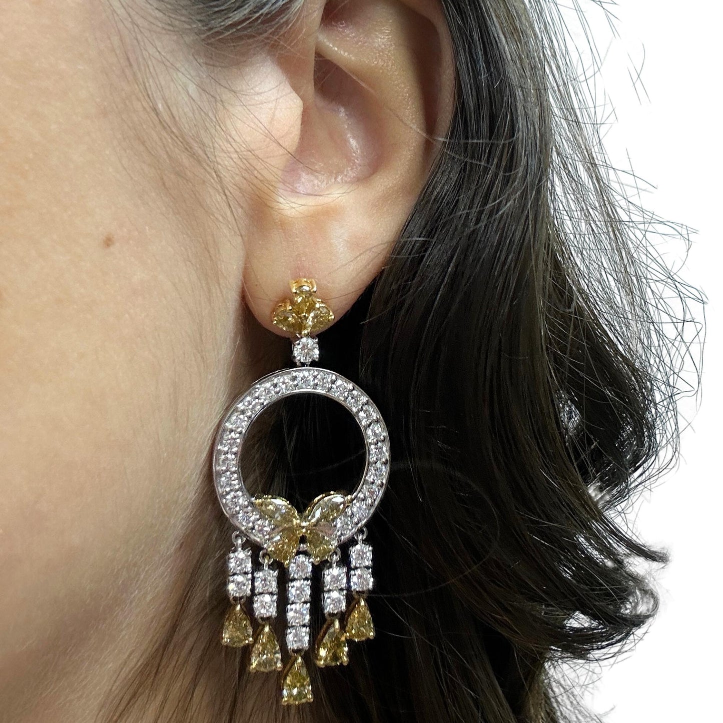 18K White and Yellow Diamond Earrings