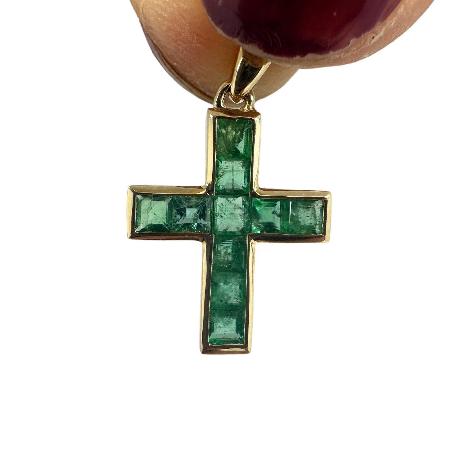 14K 0.59 Carat Emerald Cross Pendant