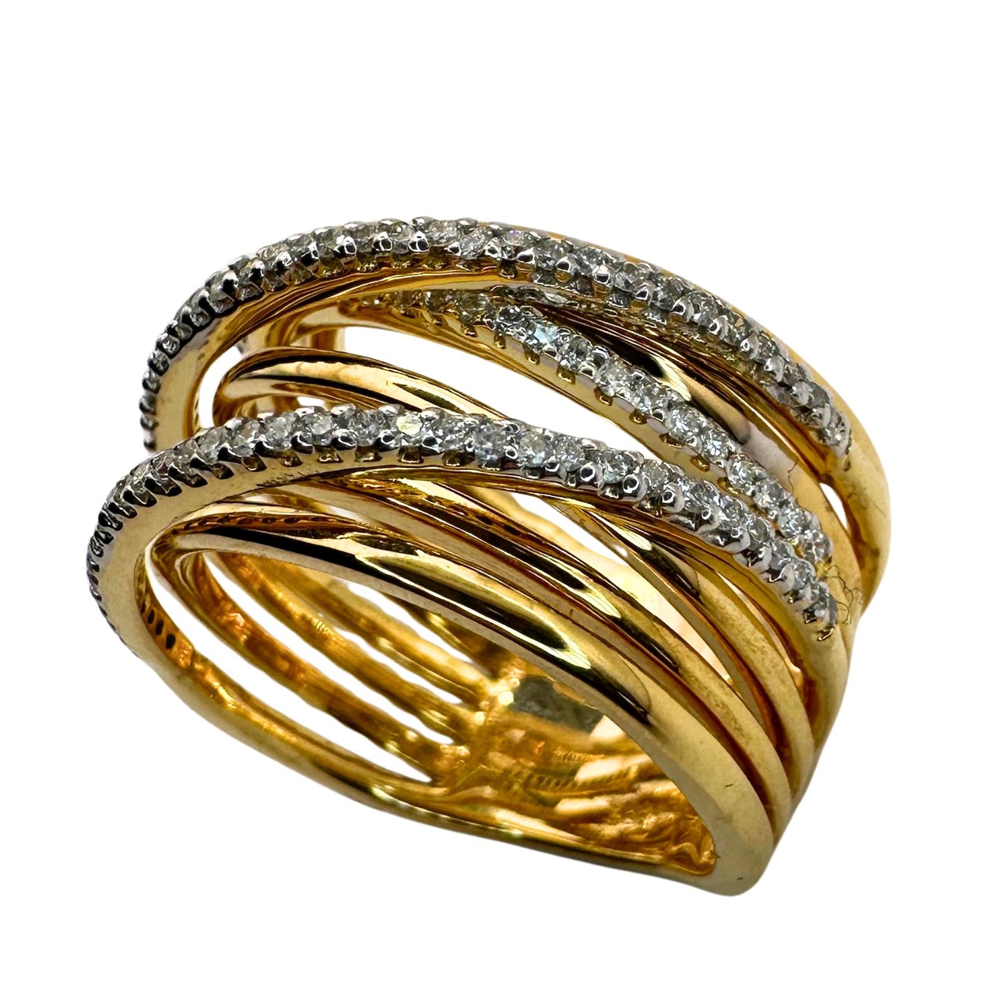18k Yellow Gold Diamond Crossover Wide Band Ring