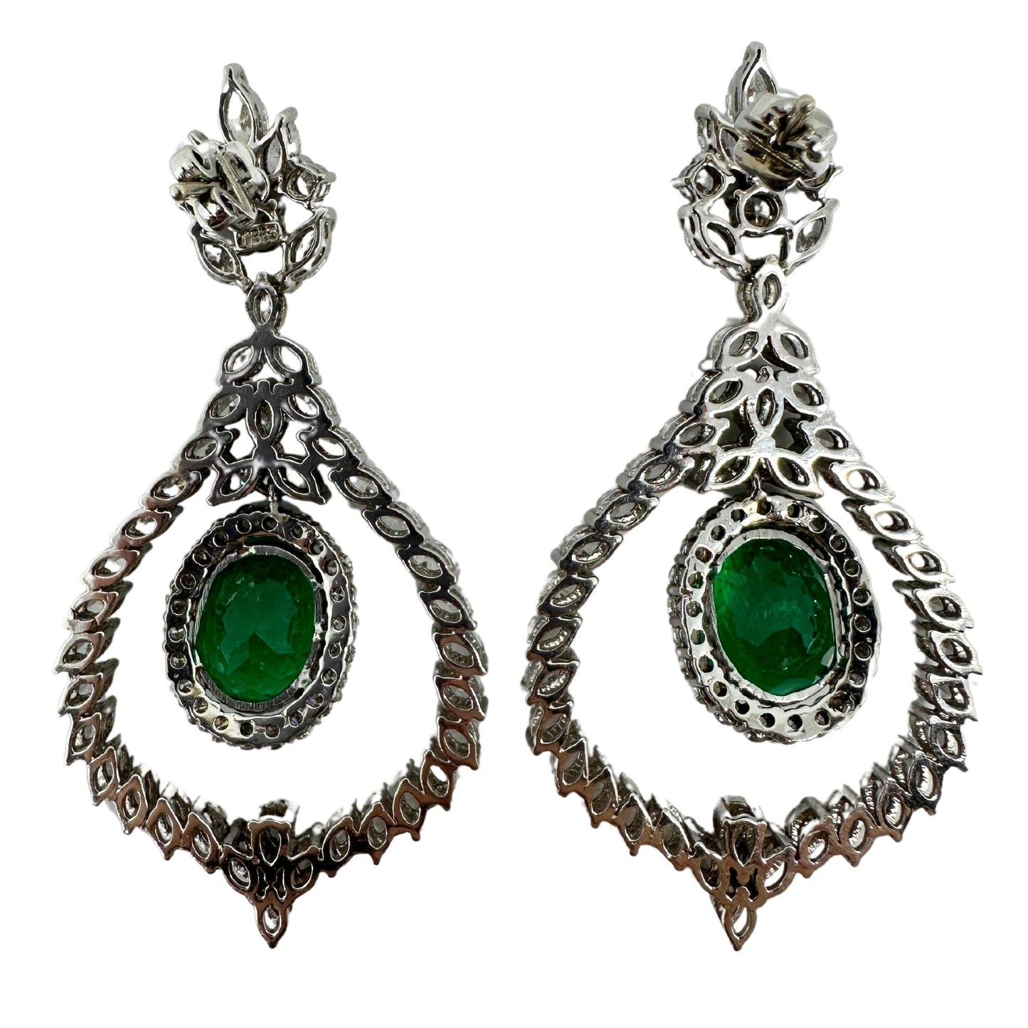 18K White Gold Diamond and Emerald Drop Earrings