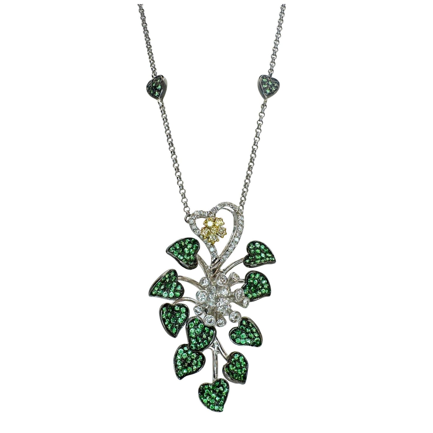 18k White and Yellow Diamond and Green Garnet Necklace