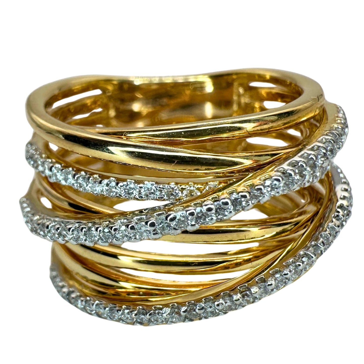 18k Yellow Gold Diamond Crossover Wide Band Ring