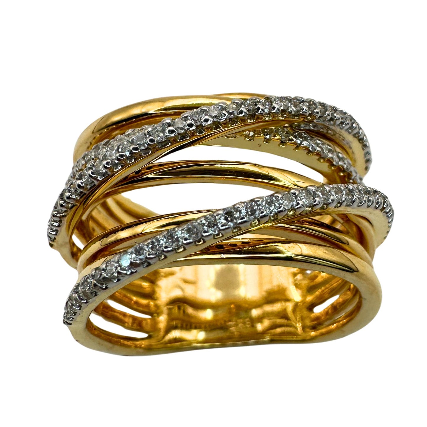 18k Yellow Gold Diamond Crossover Wide Band Ring