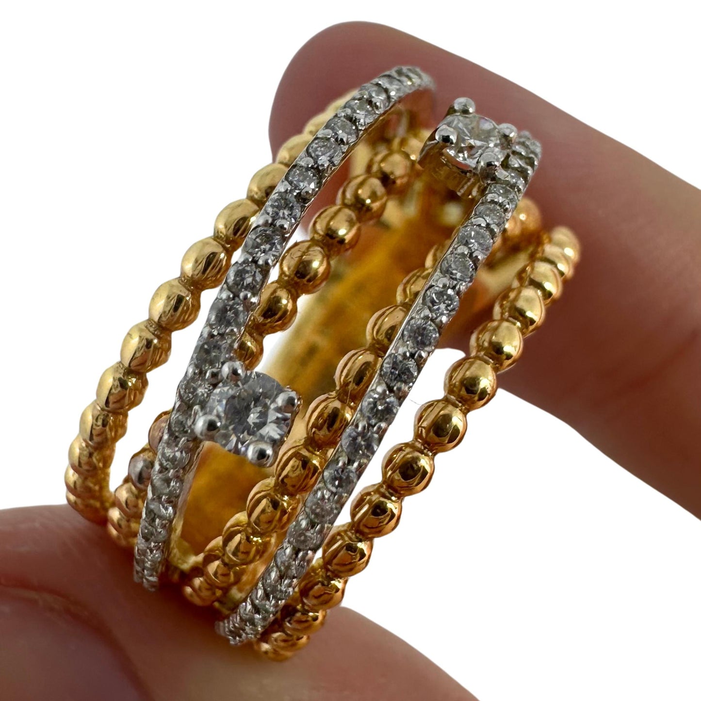 18K Yellow Gold Diamond Crossover Wide Band Ring