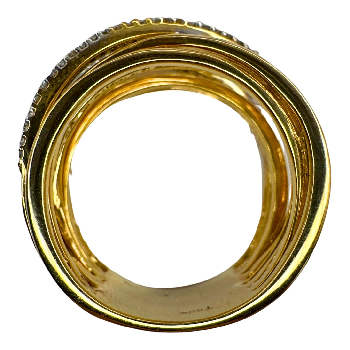 18k Yellow Gold Diamond Crossover Wide Band Ring