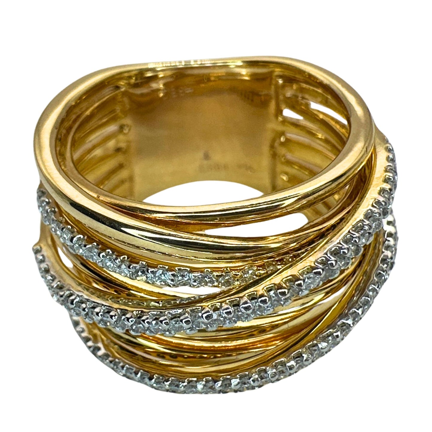 18k Yellow Gold Diamond Crossover Wide Band Ring