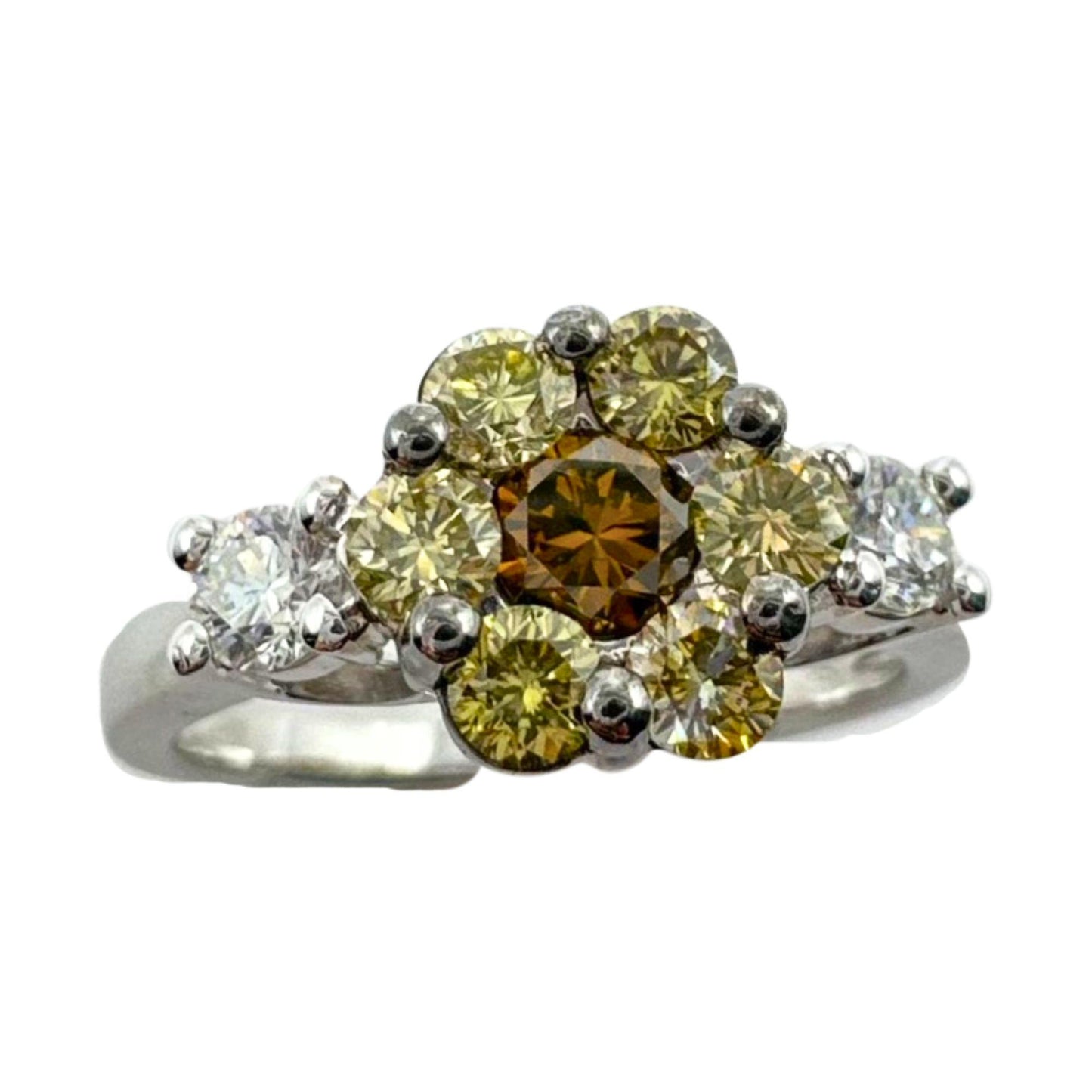 18k White and Yellow Diamond Flower Ring