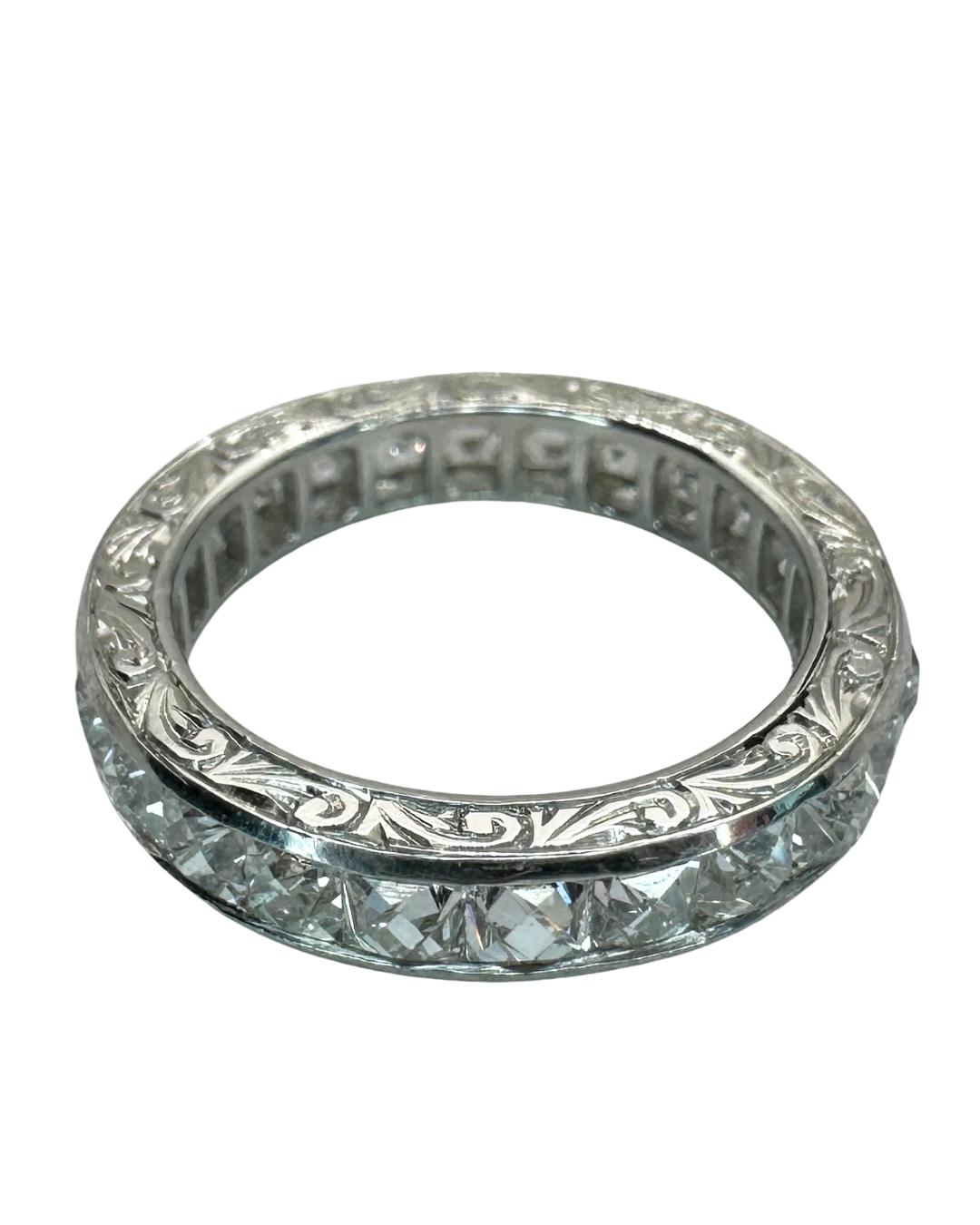 Platinum 3.50 Carat Repurposed Diamond Hand Engraved Eternity Band - Size 6