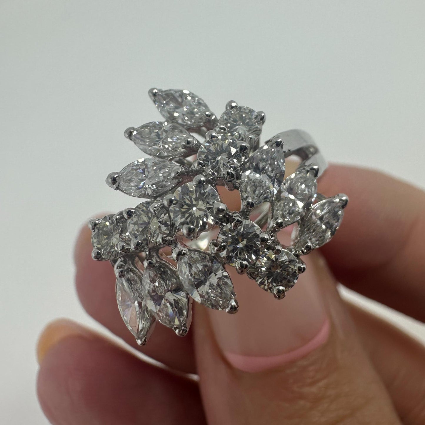 18K White Gold Marquise Cut Diamond Cluster Ring