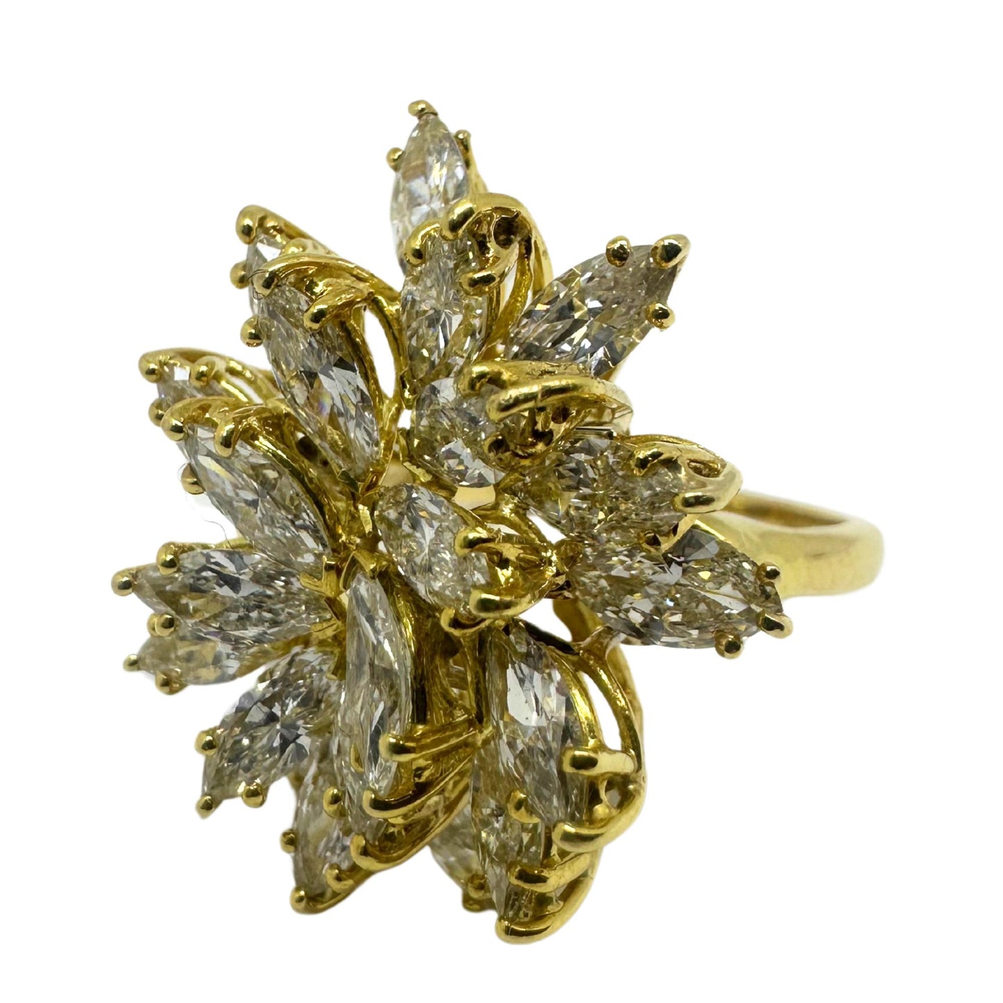 14K Estate Yellow Gold Marquise Cut Diamond Cocktail Ring