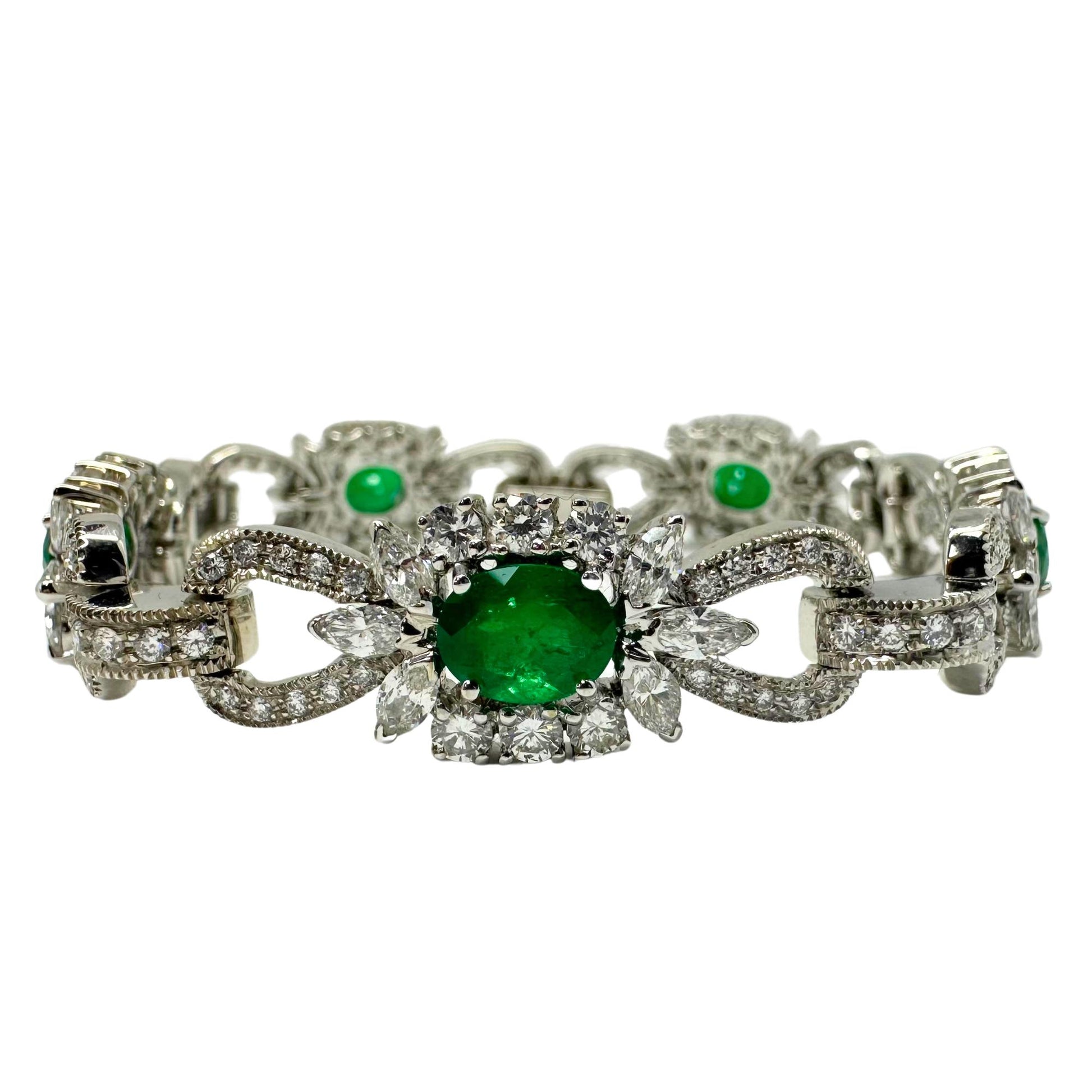 18K White Gold Diamond and Emerald Bracelet