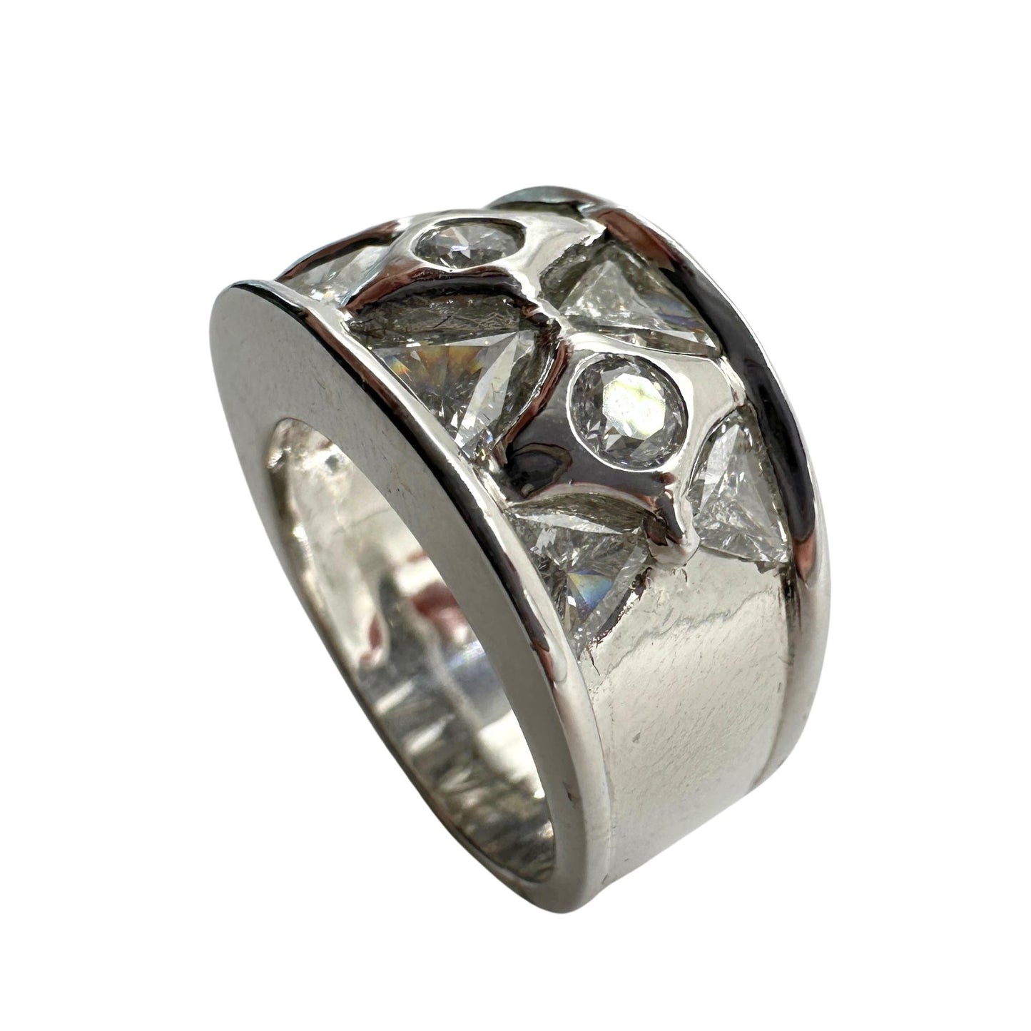 18k Diamond Wide Band Ring with Abstract Design