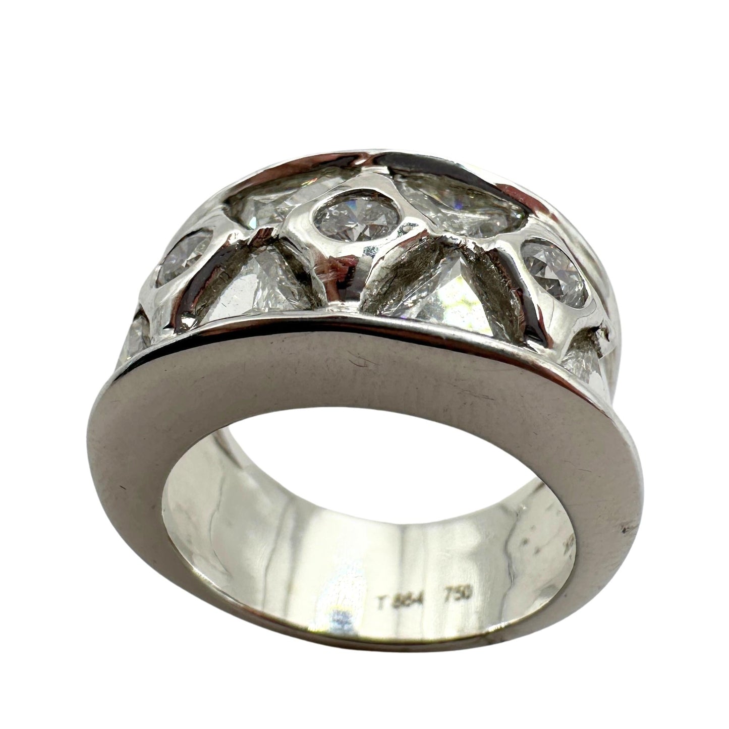 18k Diamond Wide Band Ring with Abstract Design