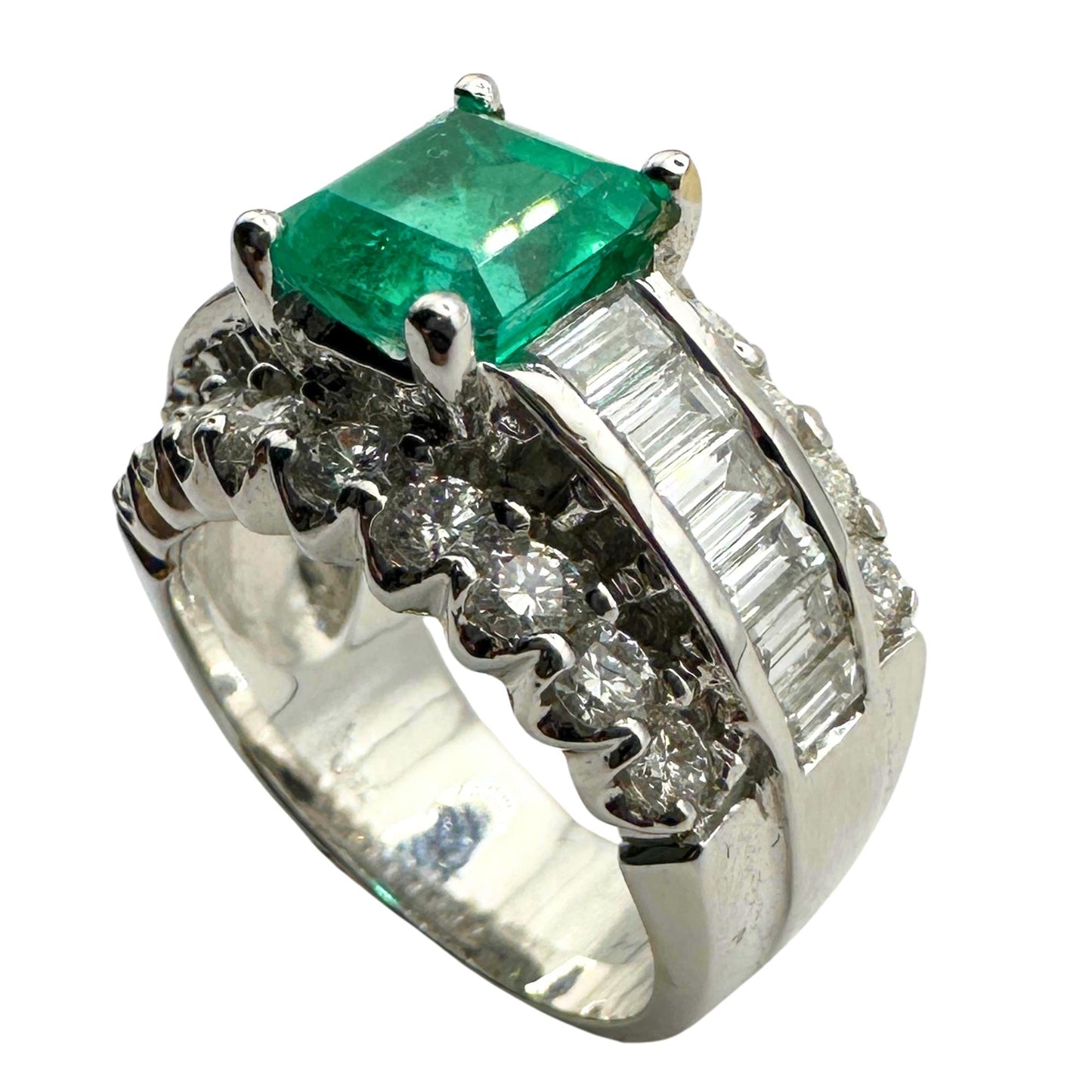 18k Diamond and Emerald Wide Band Ring