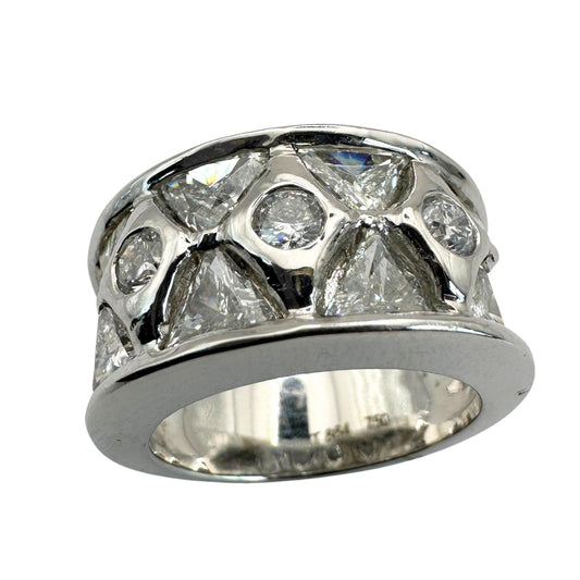 18k Diamond Wide Band Ring with Abstract Design