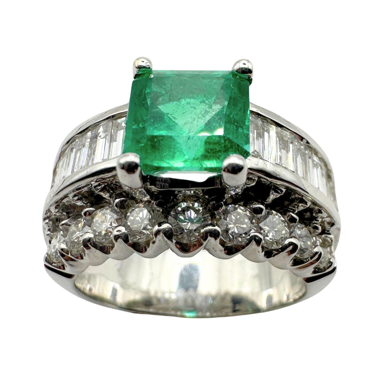 18k Diamond and Emerald Wide Band Ring