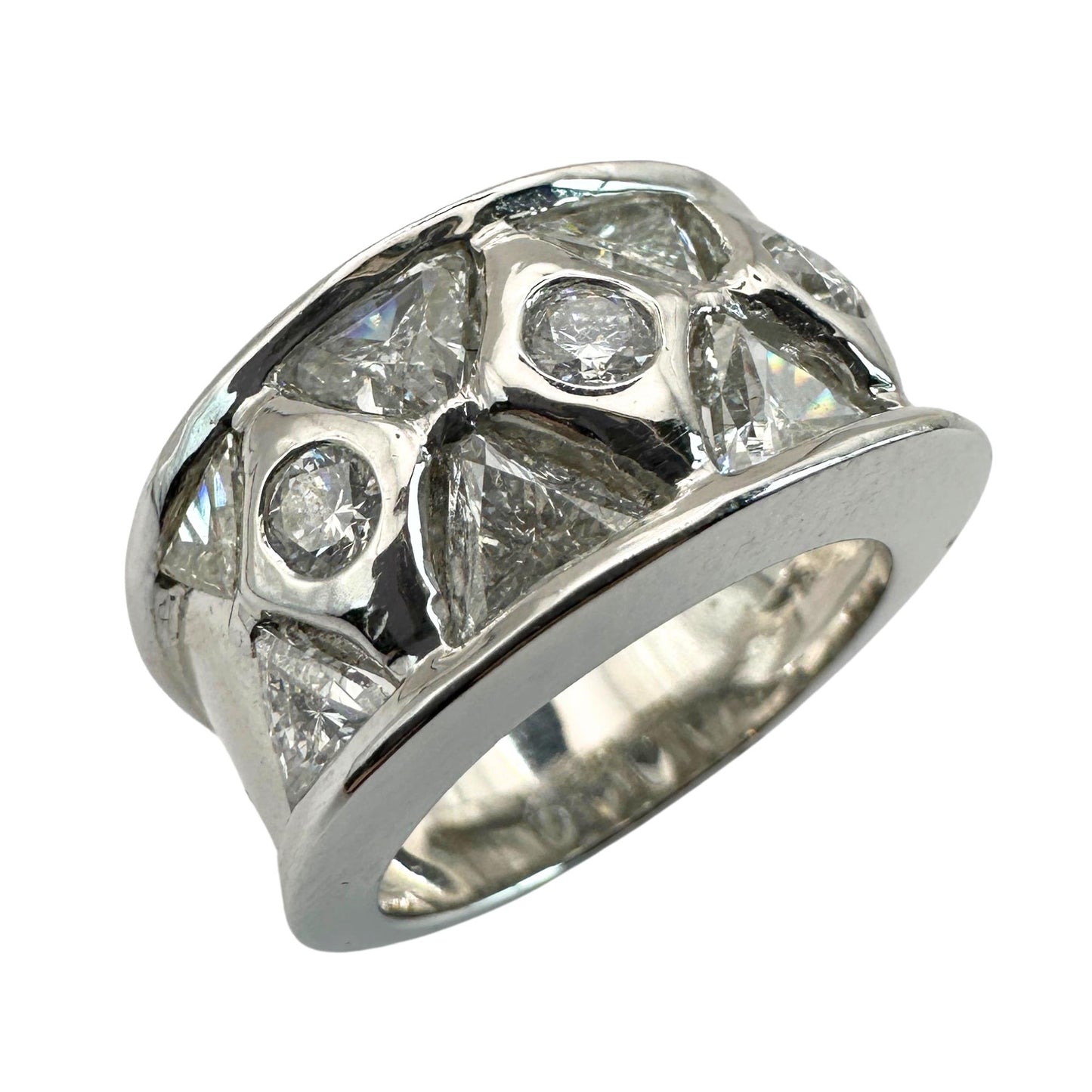 18k Diamond Wide Band Ring with Abstract Design