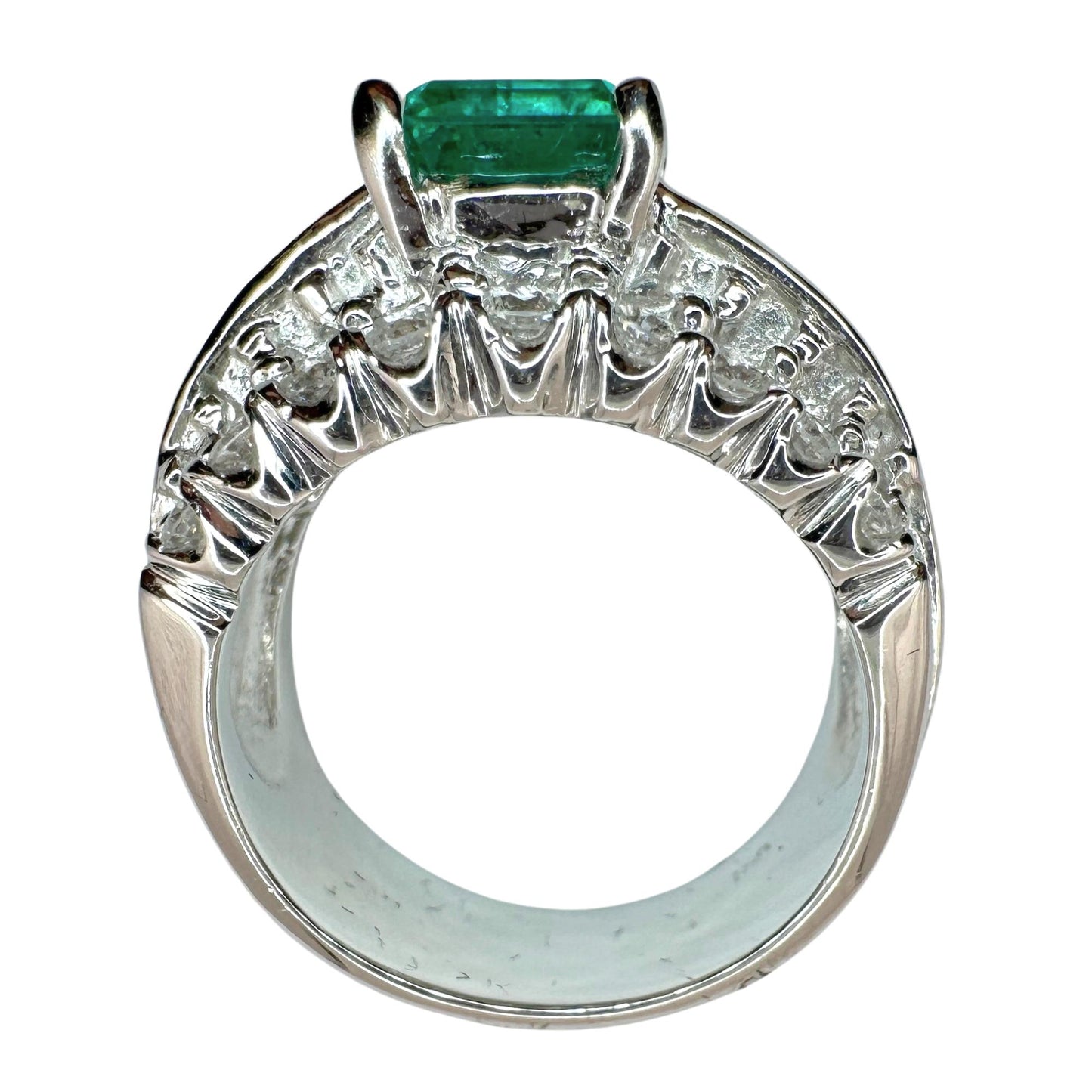 18k Diamond and Emerald Wide Band Ring