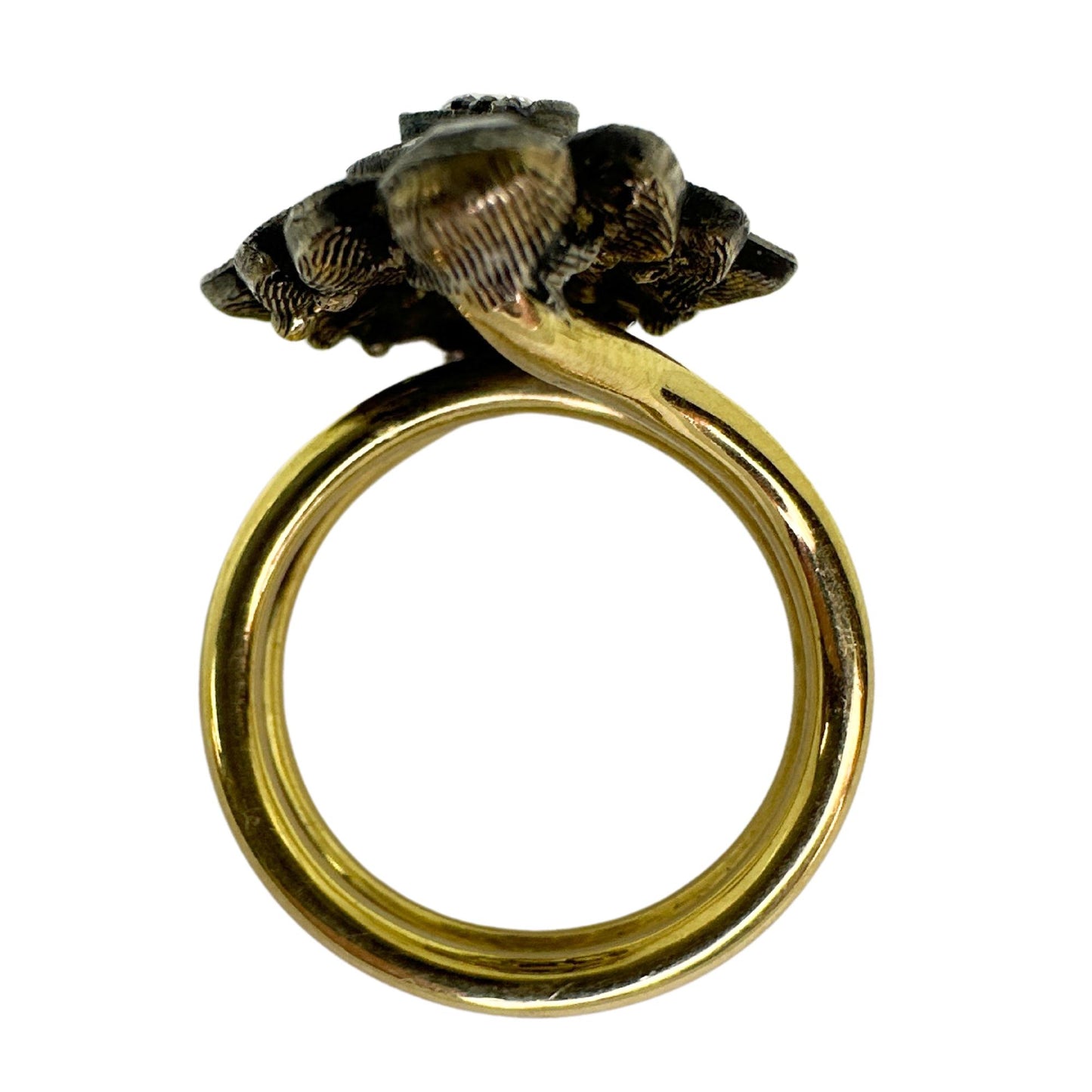 18K Yellow Gold and Silver Top Rose Cut Diamond Cocktail Ring