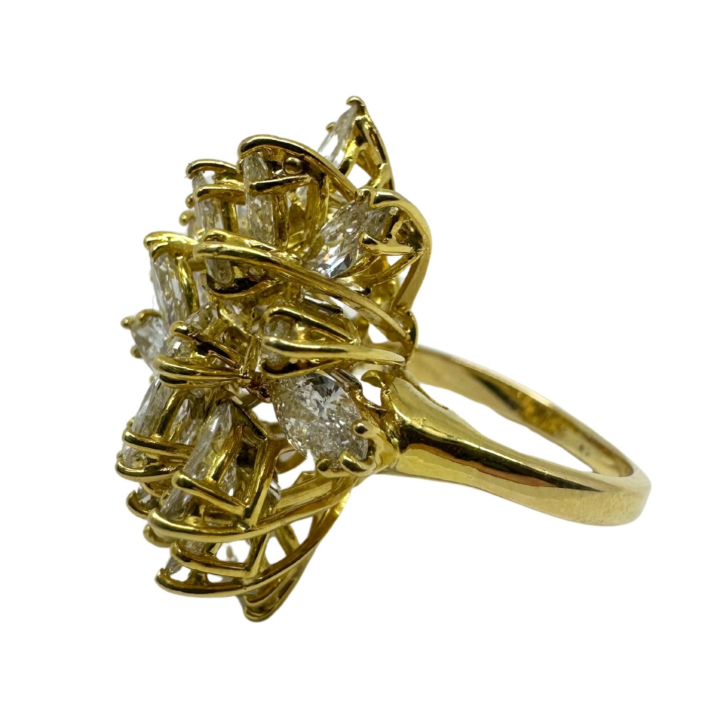 14K Estate Yellow Gold Marquise Cut Diamond Cocktail Ring