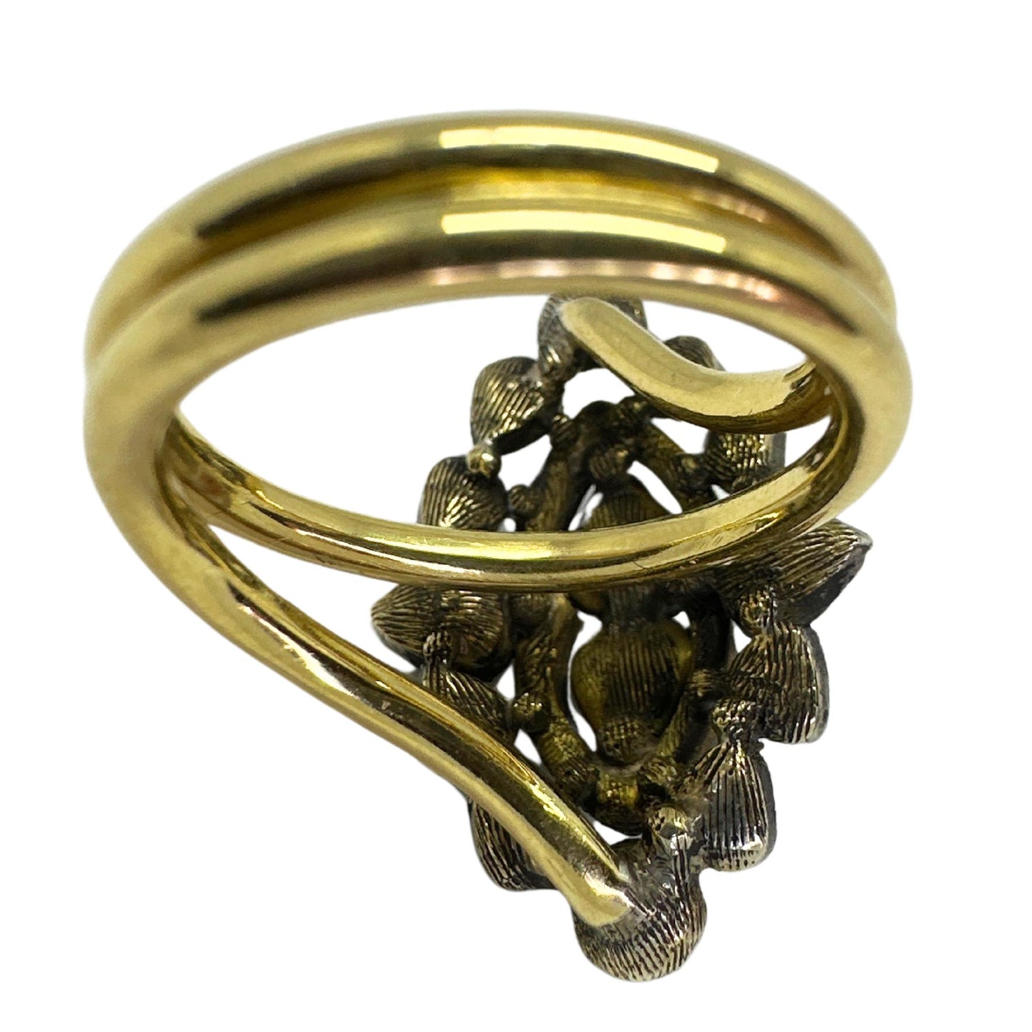 18K Yellow Gold and Silver Top Rose Cut Diamond Cocktail Ring