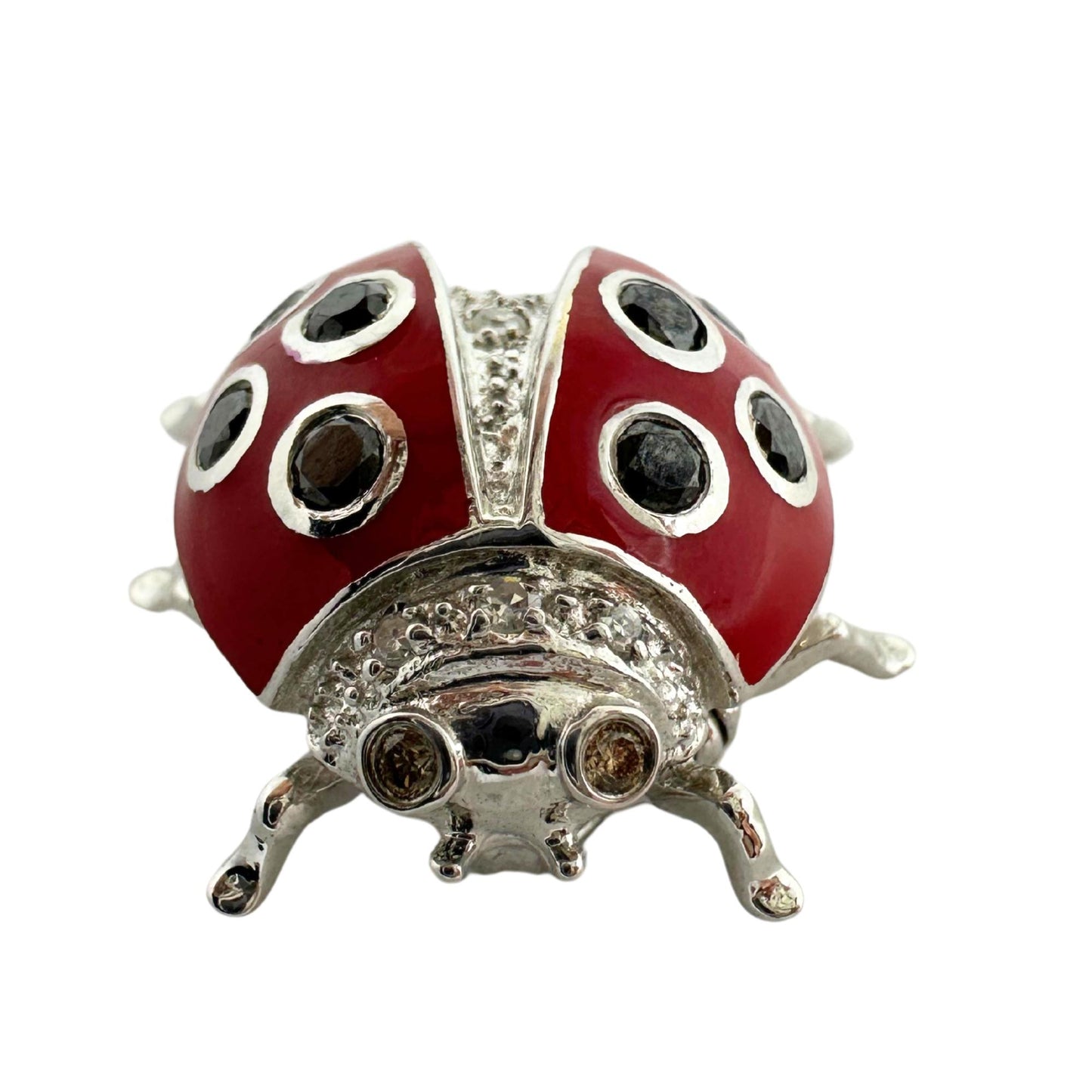 18K White Gold Black and White Diamond Red Lady Bug Pendant