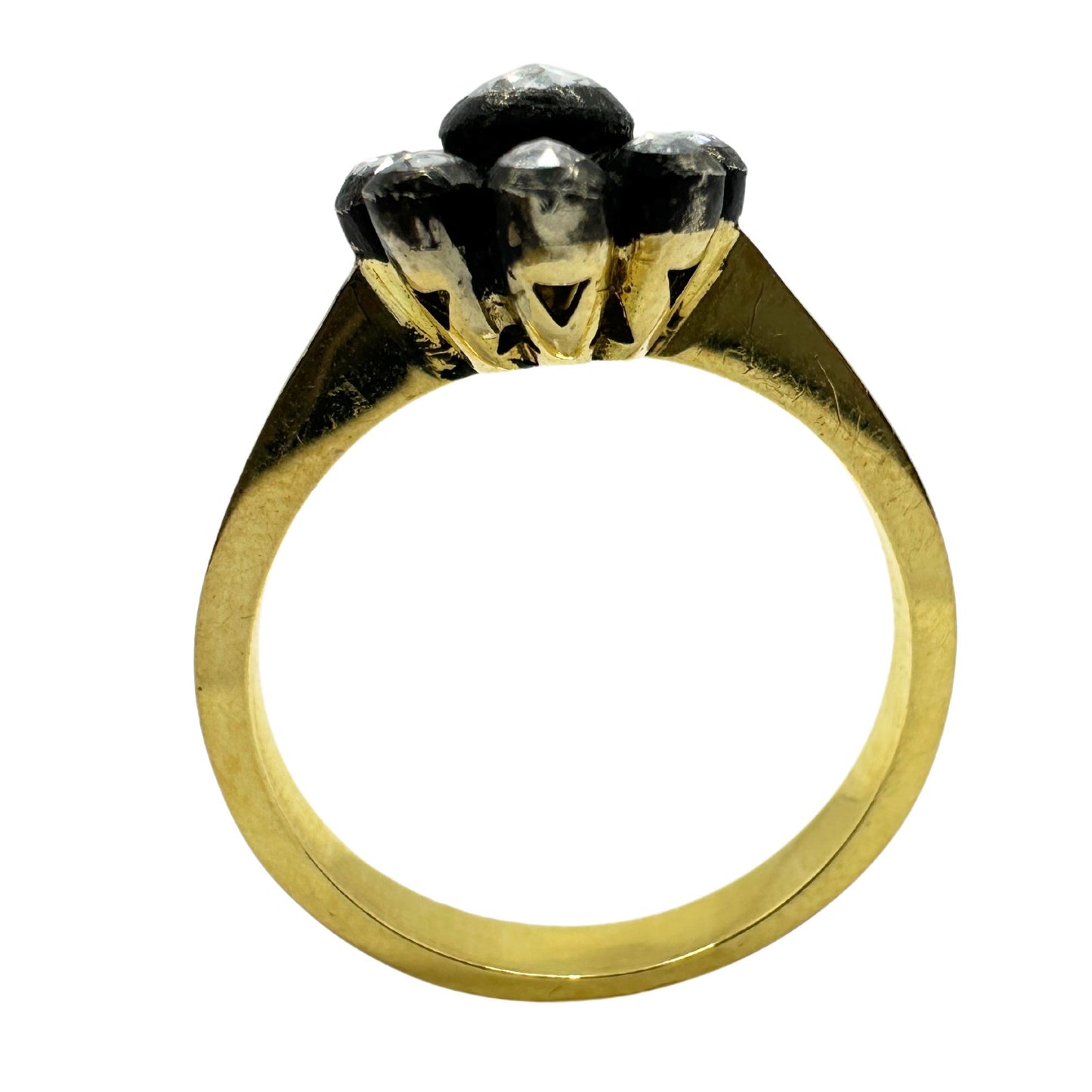 18K Yellow Gold and Silver Top Rose Cut Diamond Flower Ring