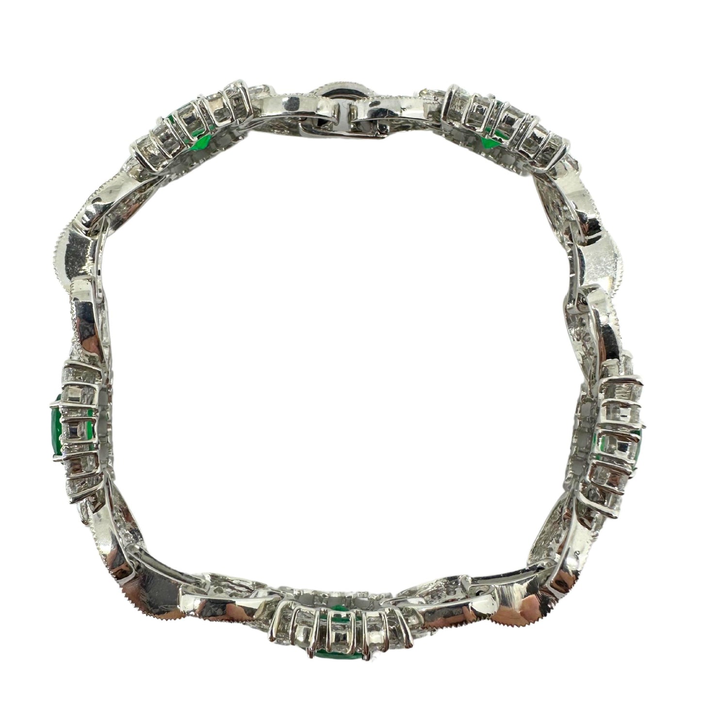 18K White Gold Diamond and Emerald Bracelet